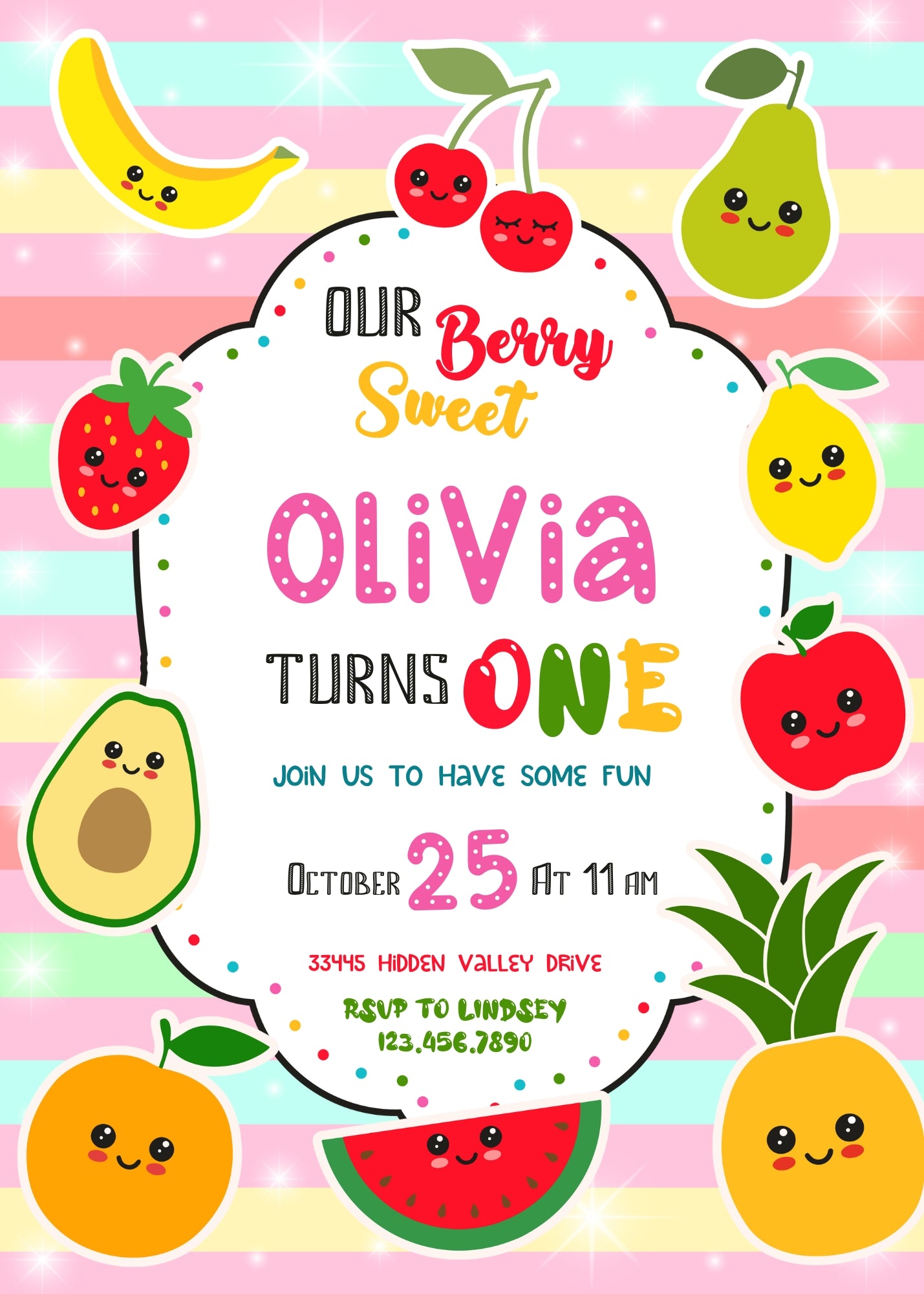 Hey Bear Sensory Dancing Fruits customizable invitation template | Share or Print | | QV591