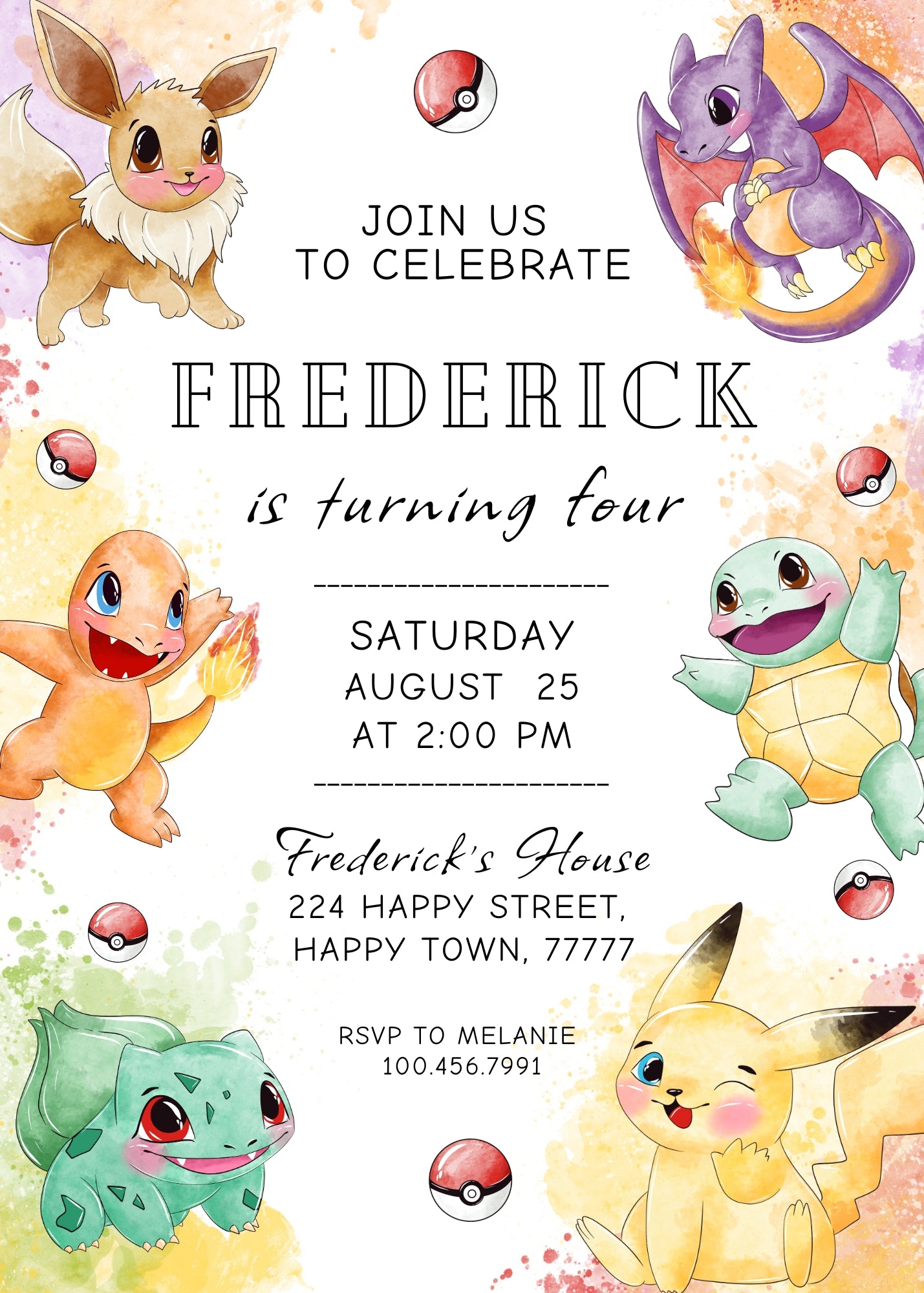 Pokemon Pikachu customizable invitation template | Share or Print | | MC423