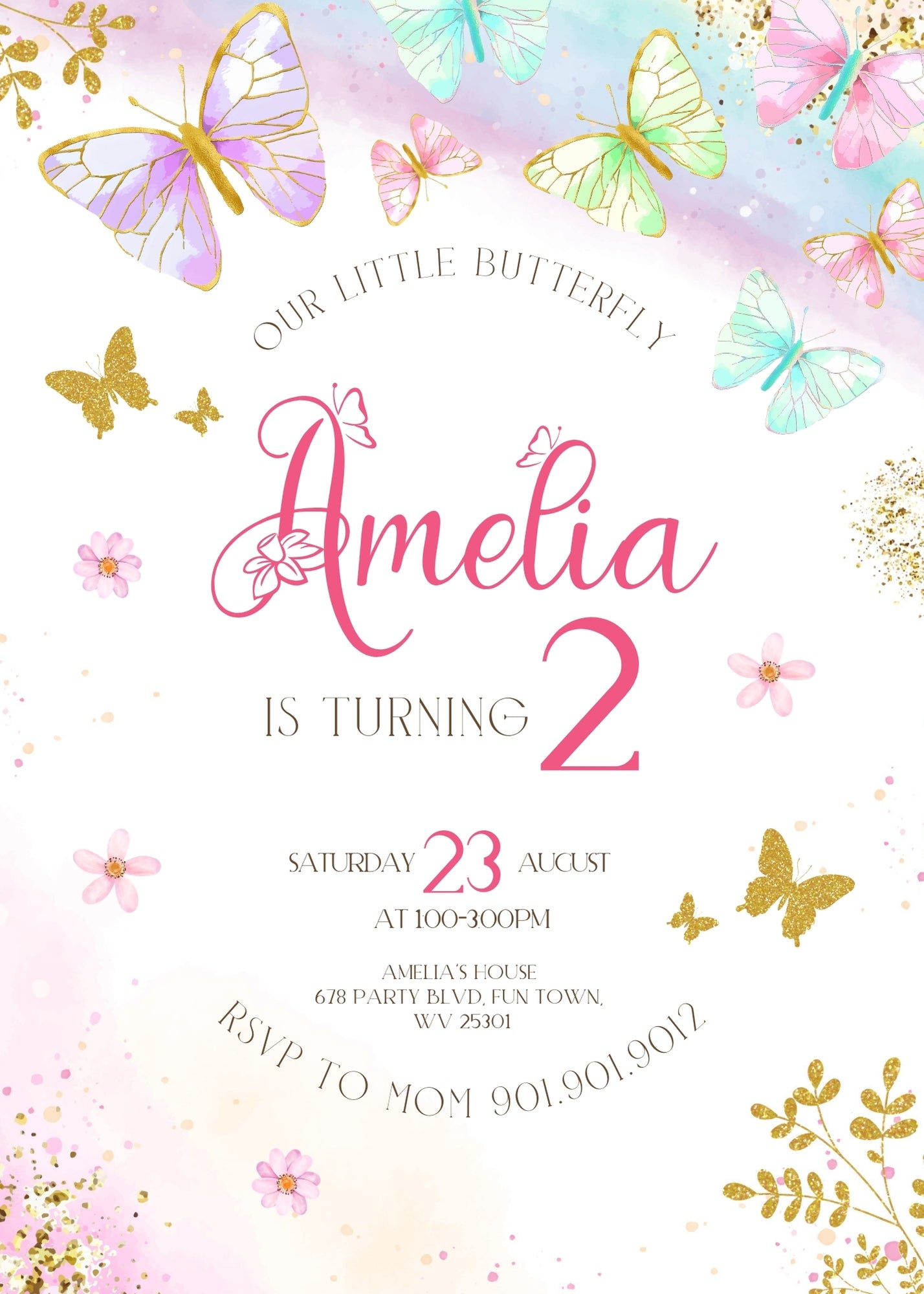 Butterfly Birthday customizable invitation template | Share or Print | girl | LM718