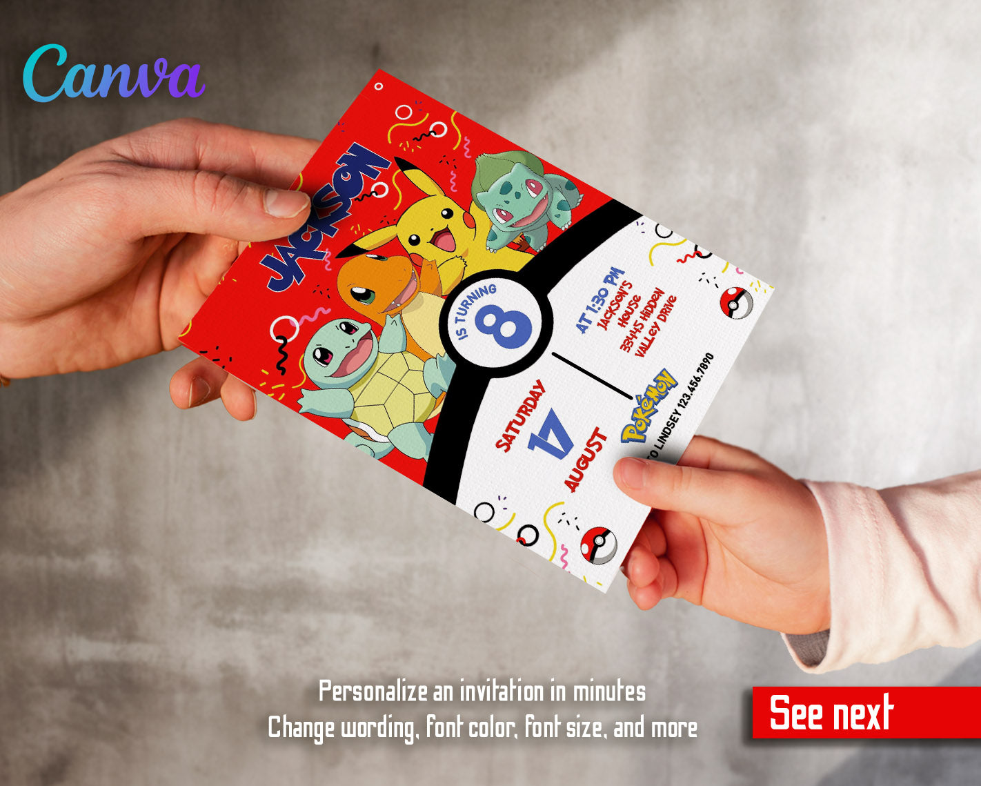 Pokemon Pikachu customizable invitation template | Share or Print | | KM130