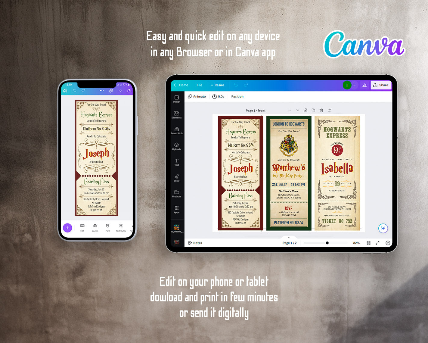Harry Potter Hogwarts customizable invitation template | Share or Print | | JA801