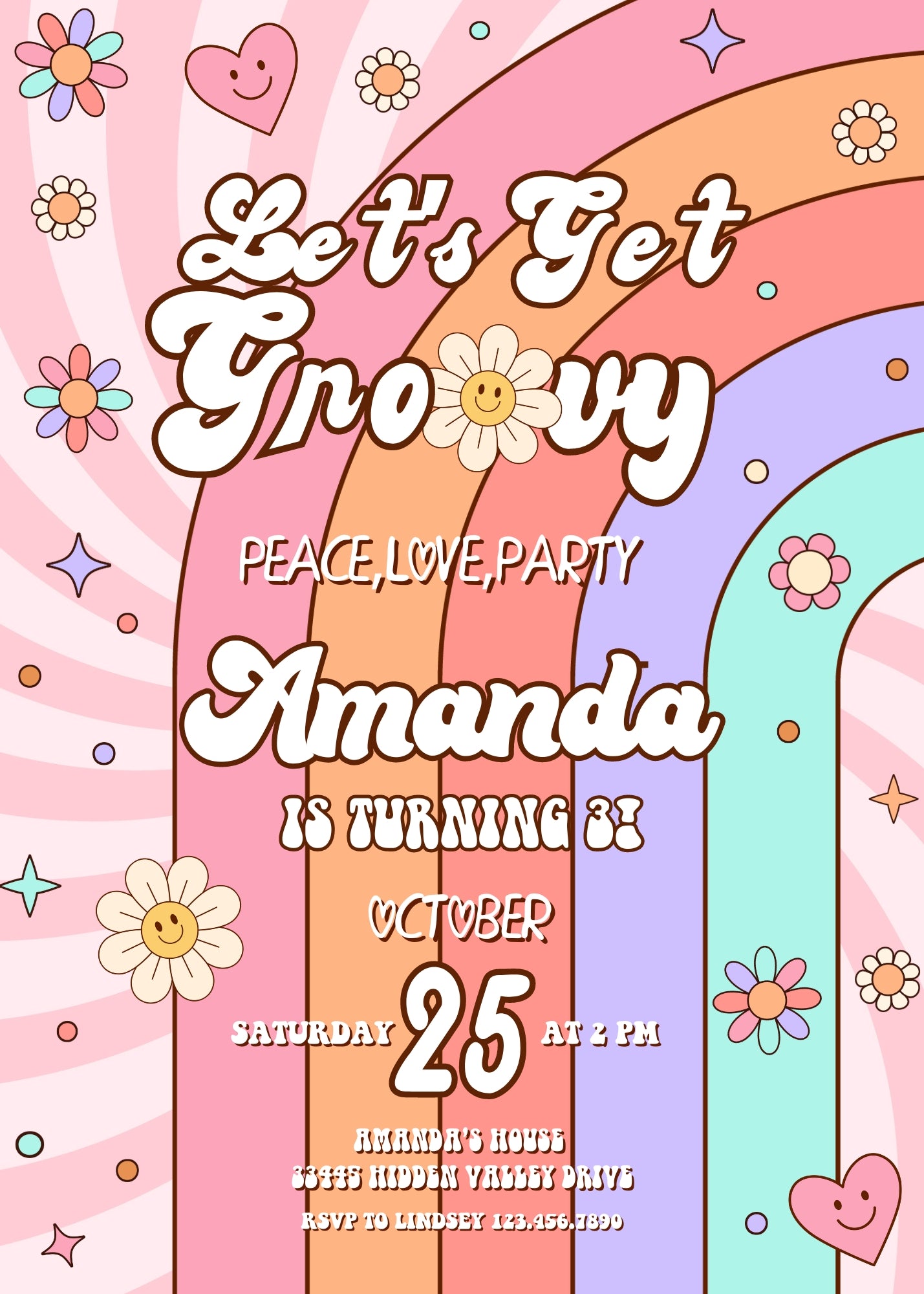 Groovy Daisy Hippie customizable invitation template | Share or Print | | KJ860