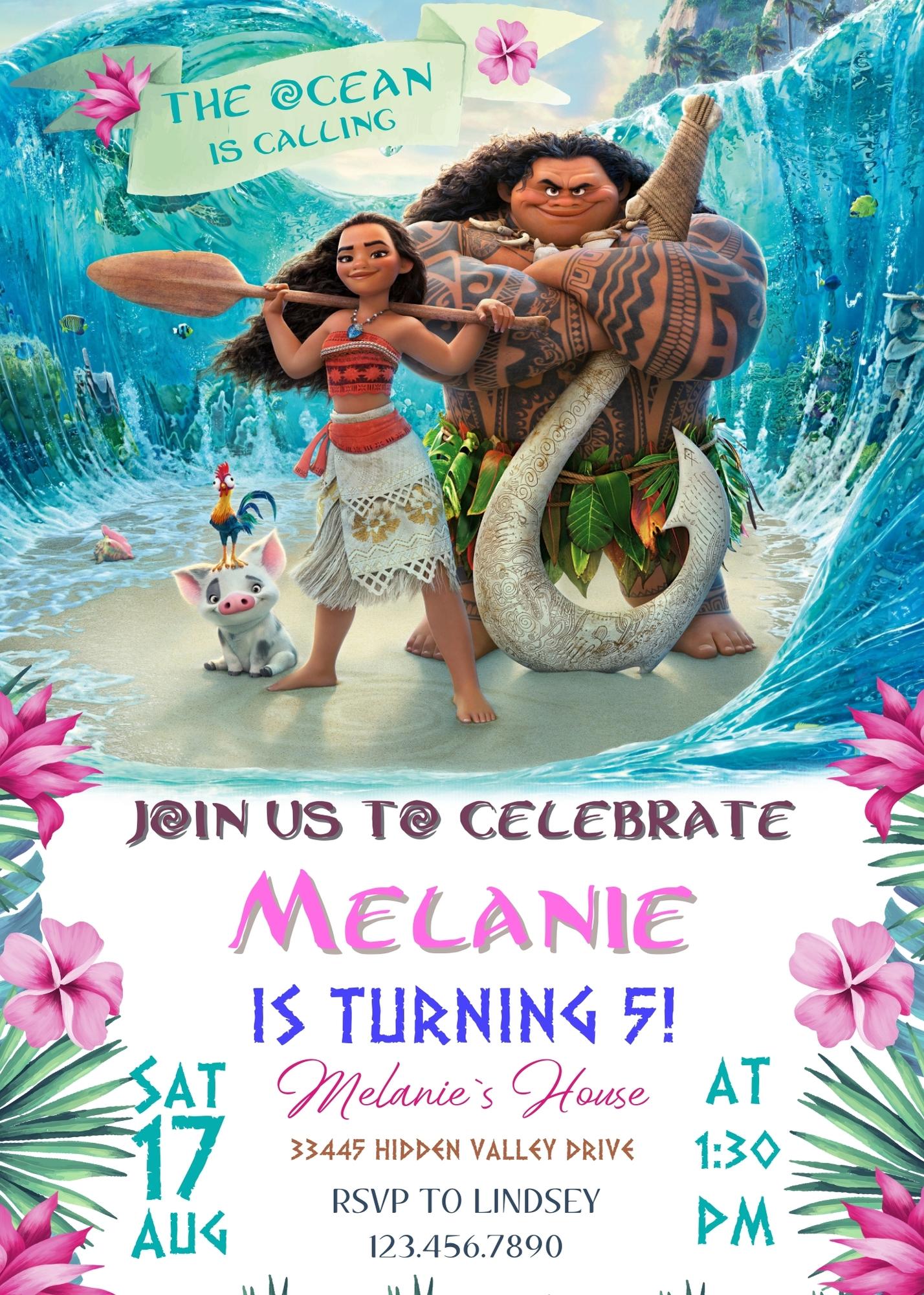 Moana Princess customizable invitation template | Share or Print | girl | RK318