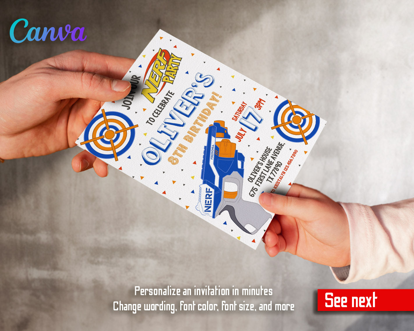 NERF Dart Wars customizable invitation template | Share or Print | boy | XY304