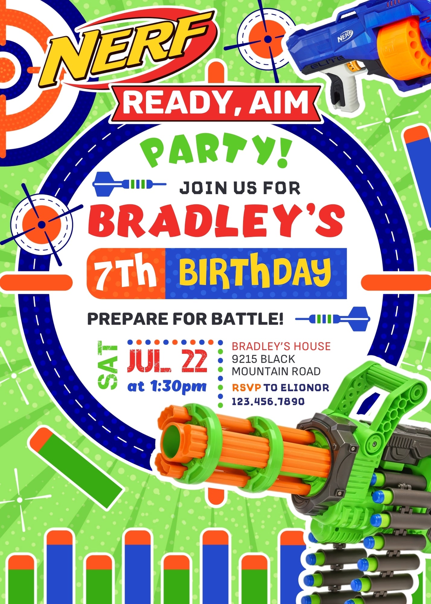 NERF Dart Wars customizable invitation template | Share or Print | boy | PH258