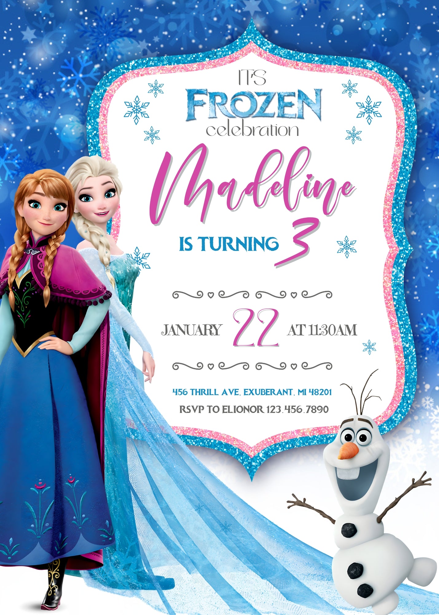 Frozen Elsa customizable invitation template | Share or Print | girl | RJ647
