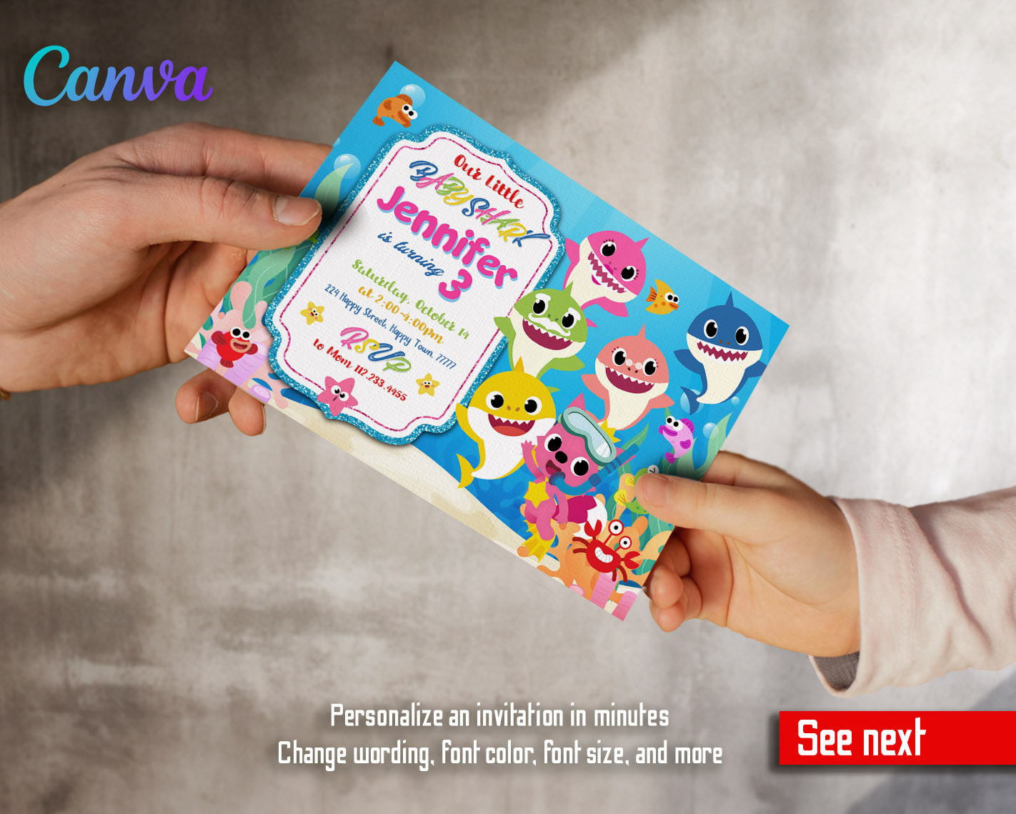 Baby Shark customizable invitation template | Share or Print | | CD664