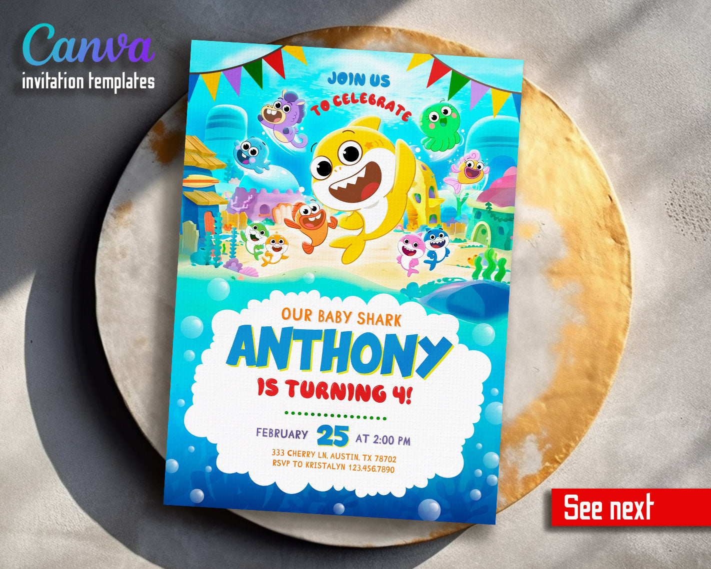 Baby Shark customizable invitation template | Share or Print | | YK418