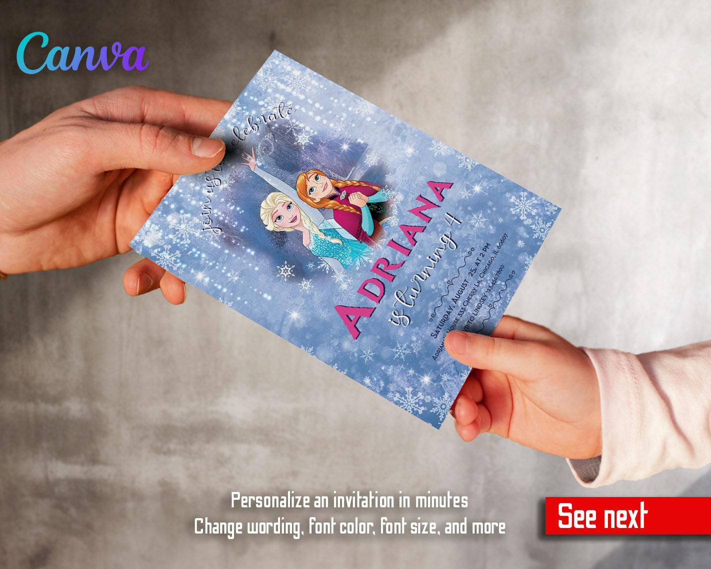 Frozen Elsa customizable invitation template | Share or Print | girl | ZD389
