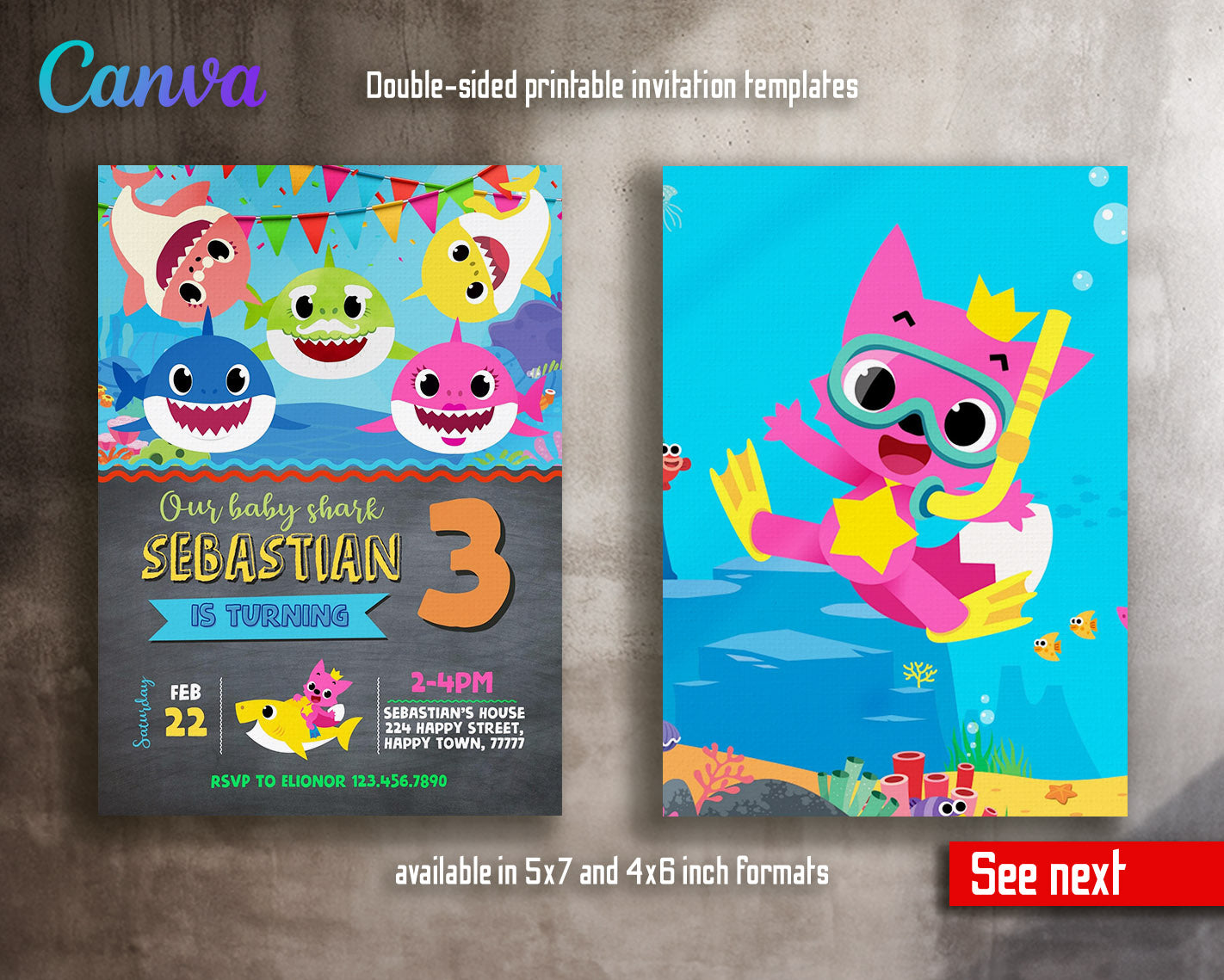 Baby Shark customizable invitation template | Share or Print | | AE066