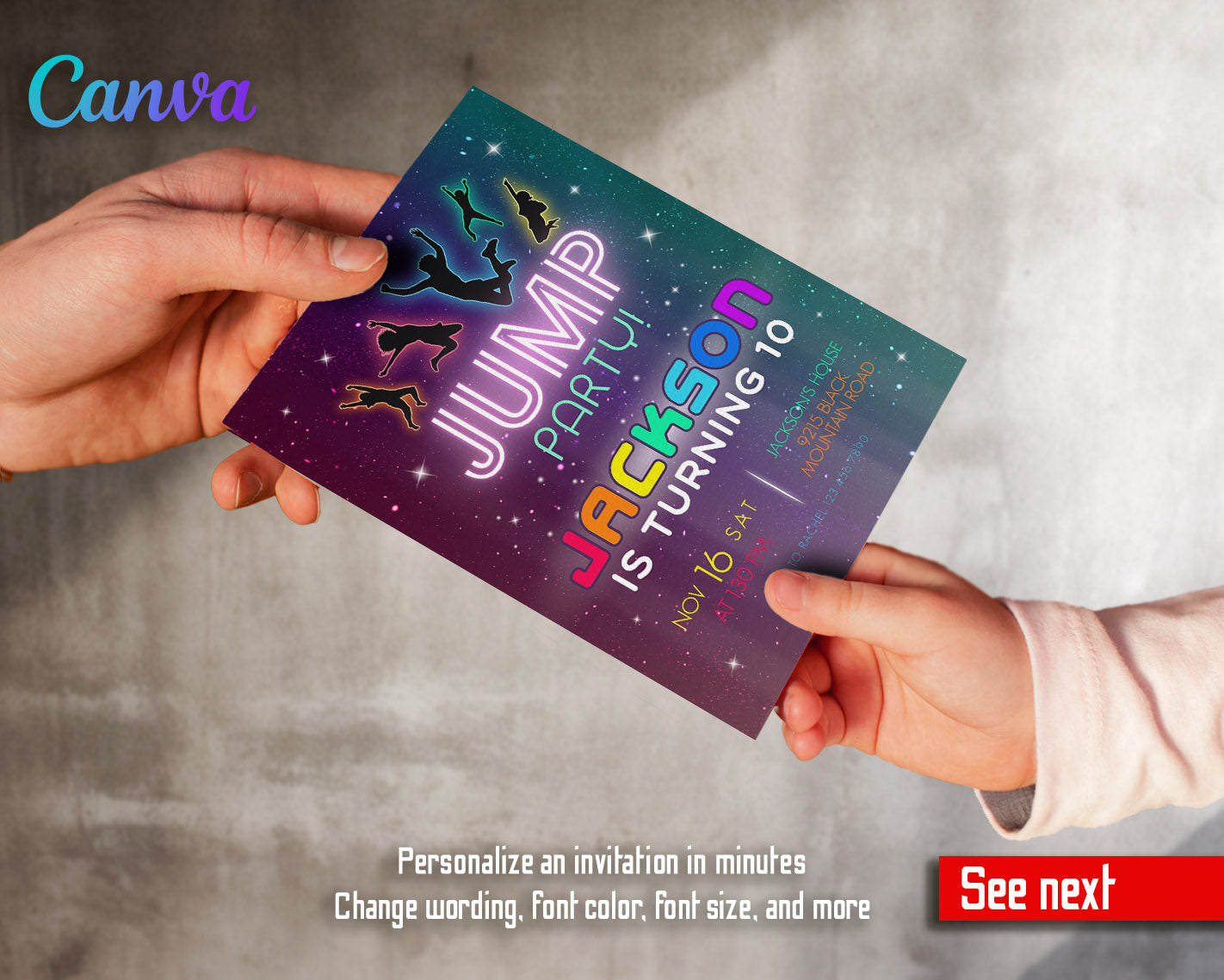 Trampoline Jump Party customizable invitation template | Share or Print | | FJ175