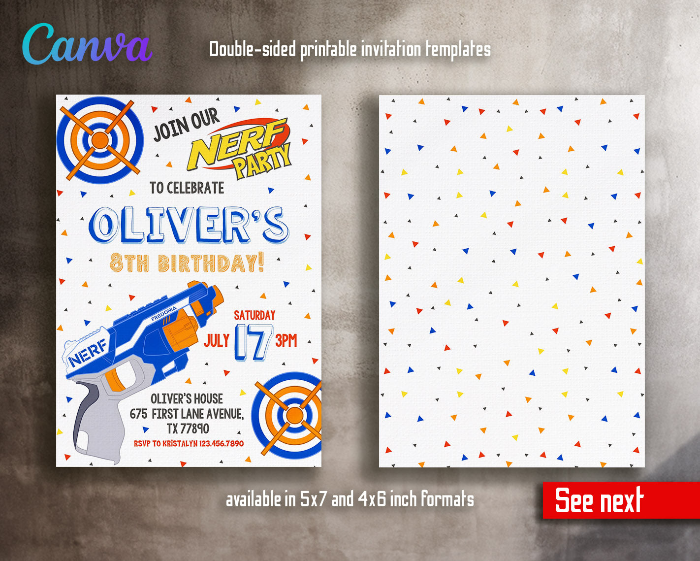 NERF Dart Wars customizable invitation template | Share or Print | boy | XY304