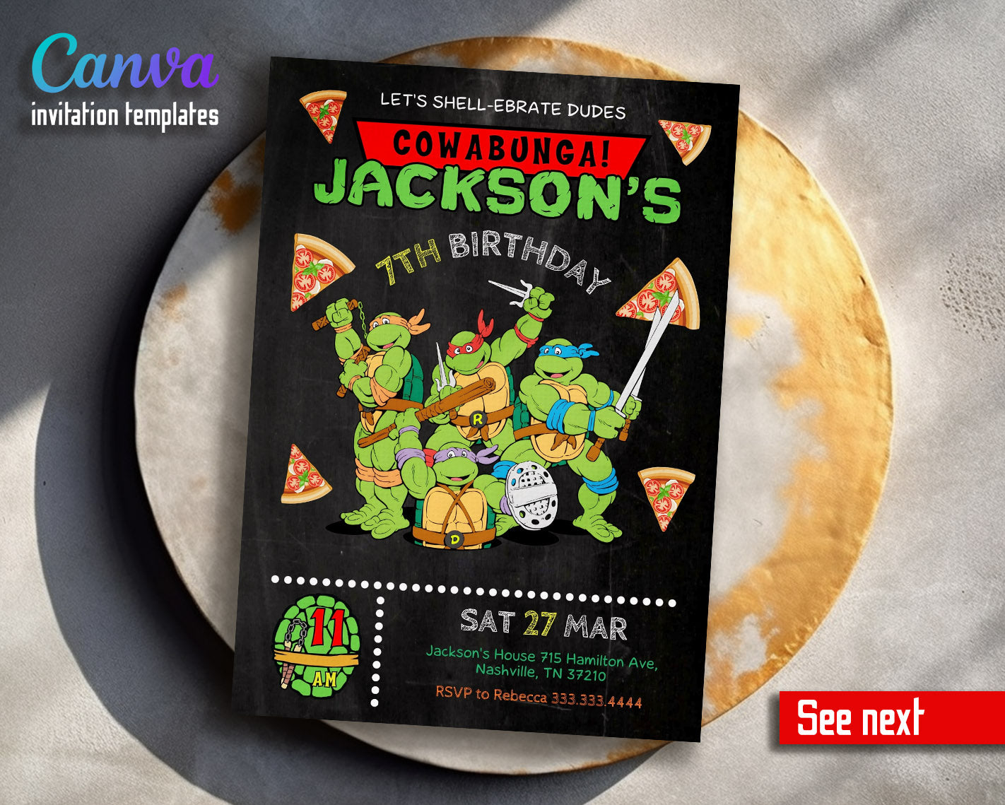 Teenage Mutant Ninja Turtles customizable invitation template | Share or Print | boy | PT893