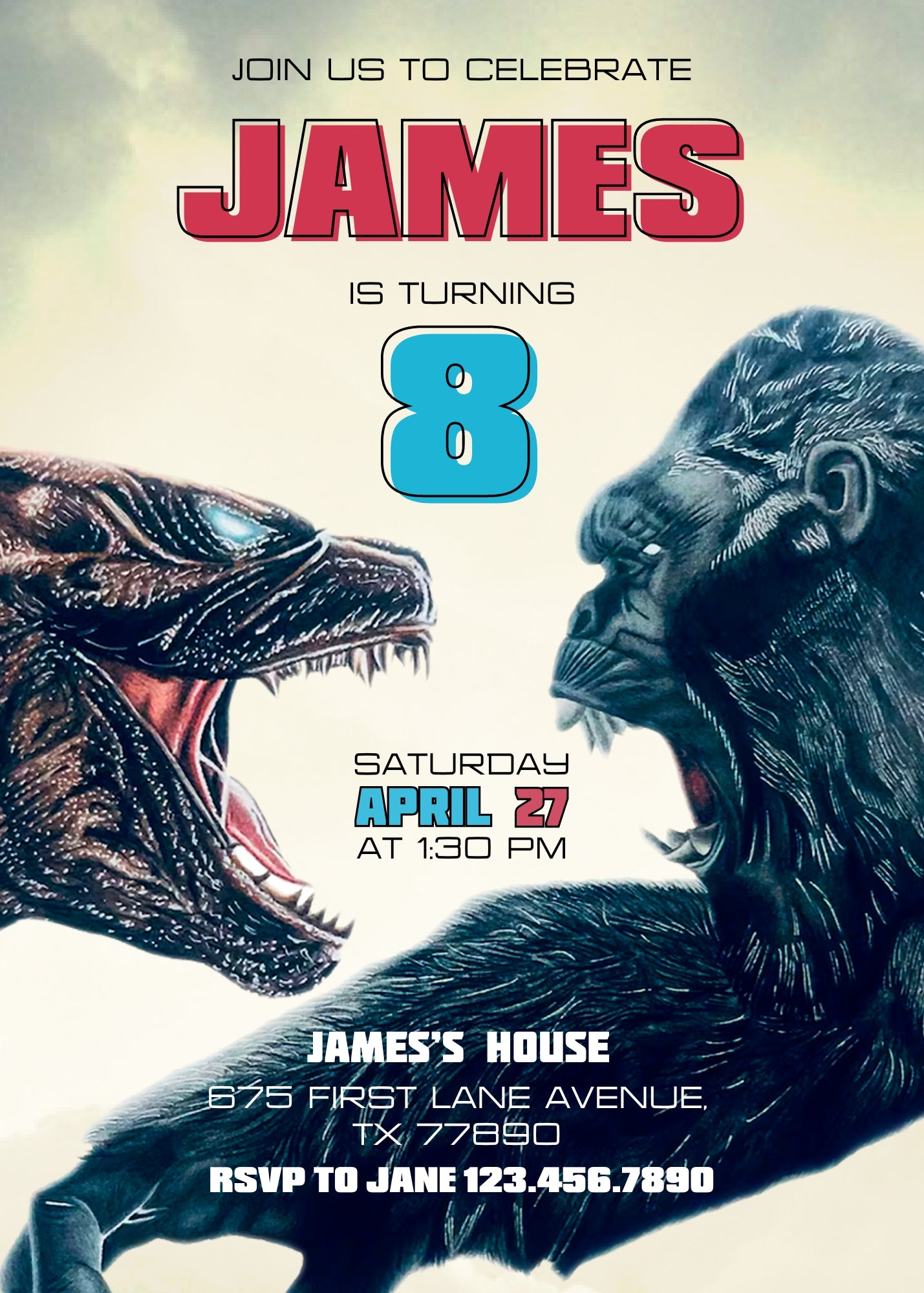 Godzilla X King Kong customizable invitation template | Share or Print | | YB451