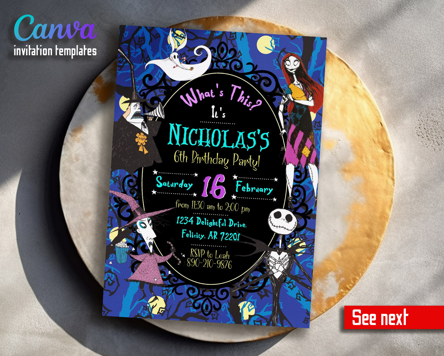 The Nightmare Before Christmas Halloween customizable invitation template | Share or Print | | PZ514