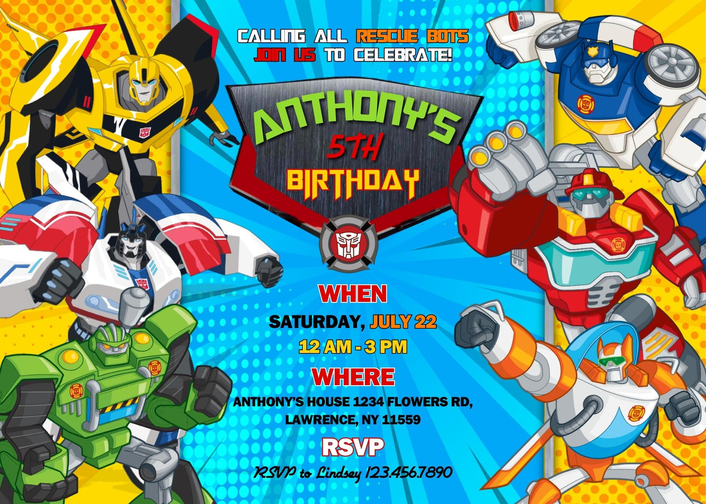 Transformers Rescue Bots customizable invitation template | Share or Print | boy | DM680