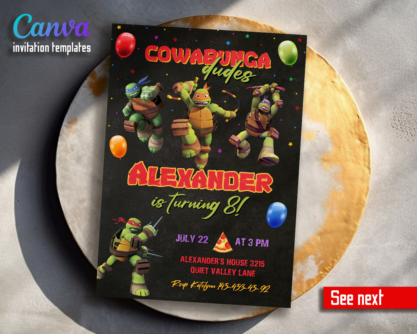 Teenage Mutant Ninja Turtles customizable invitation template | Share or Print | boy | VM860