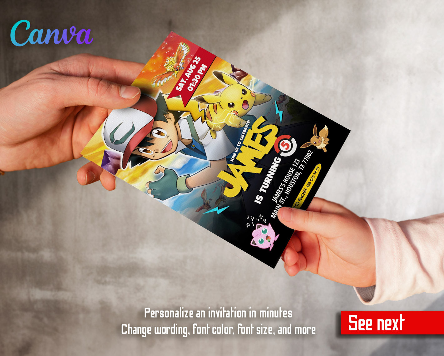 Pokemon Pikachu customizable invitation template | Share or Print | | XN614