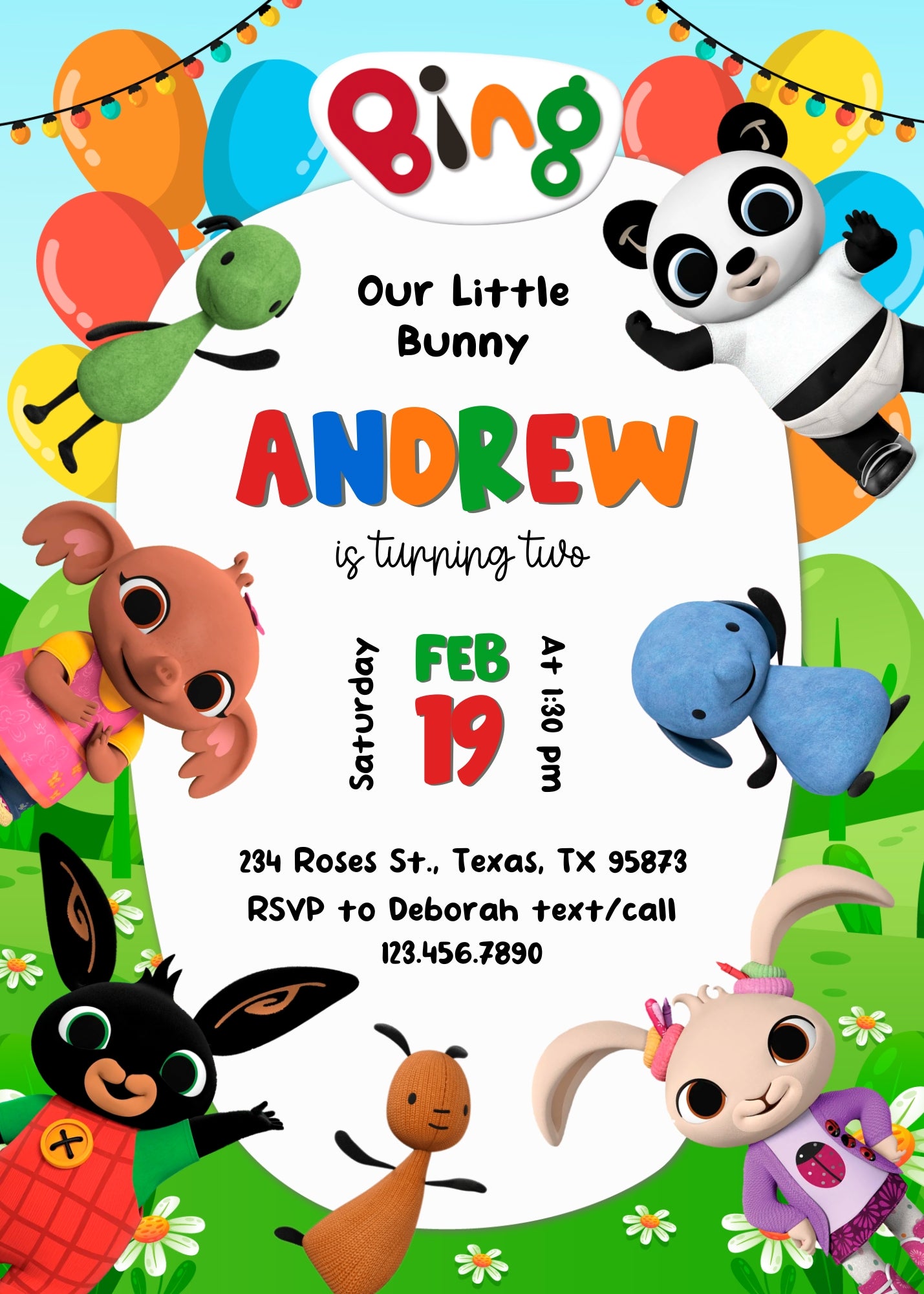 Bing Bunny customizable invitation template | Share or Print | | KX786