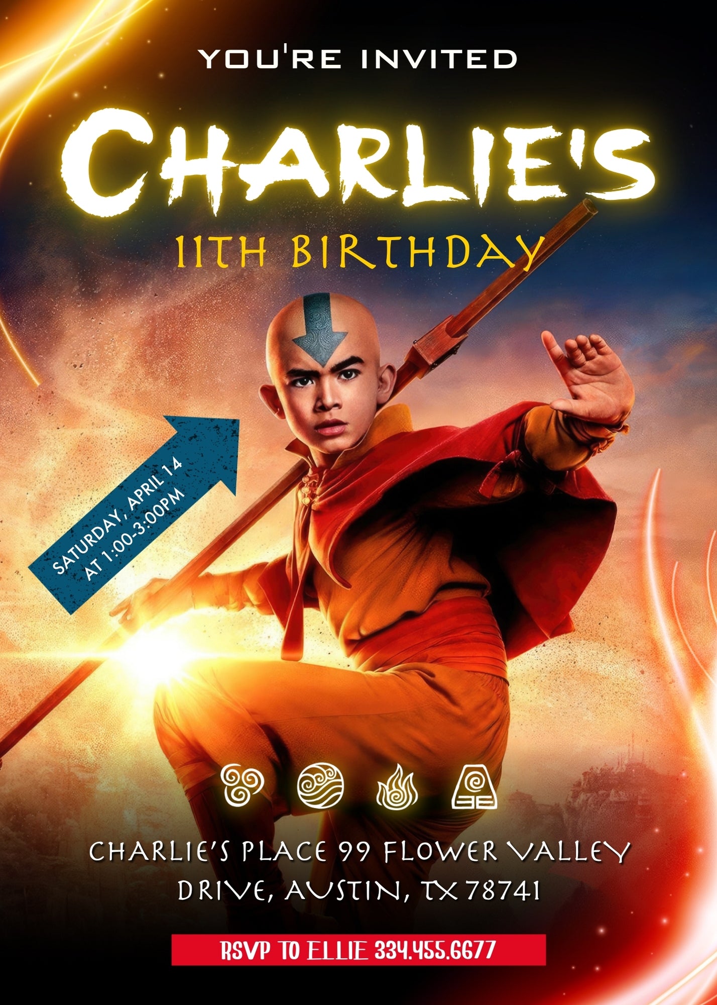 Avatar The Last Airbender customizable invitation template | Share or Print | | ZG926