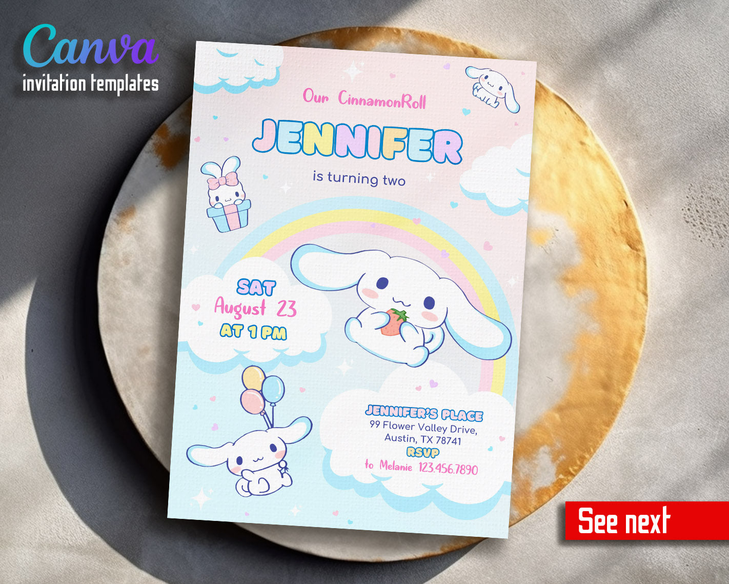 Cinnamoroll Hello Kitty Sanrio customizable invitation template | Share or Print | girl | FY652