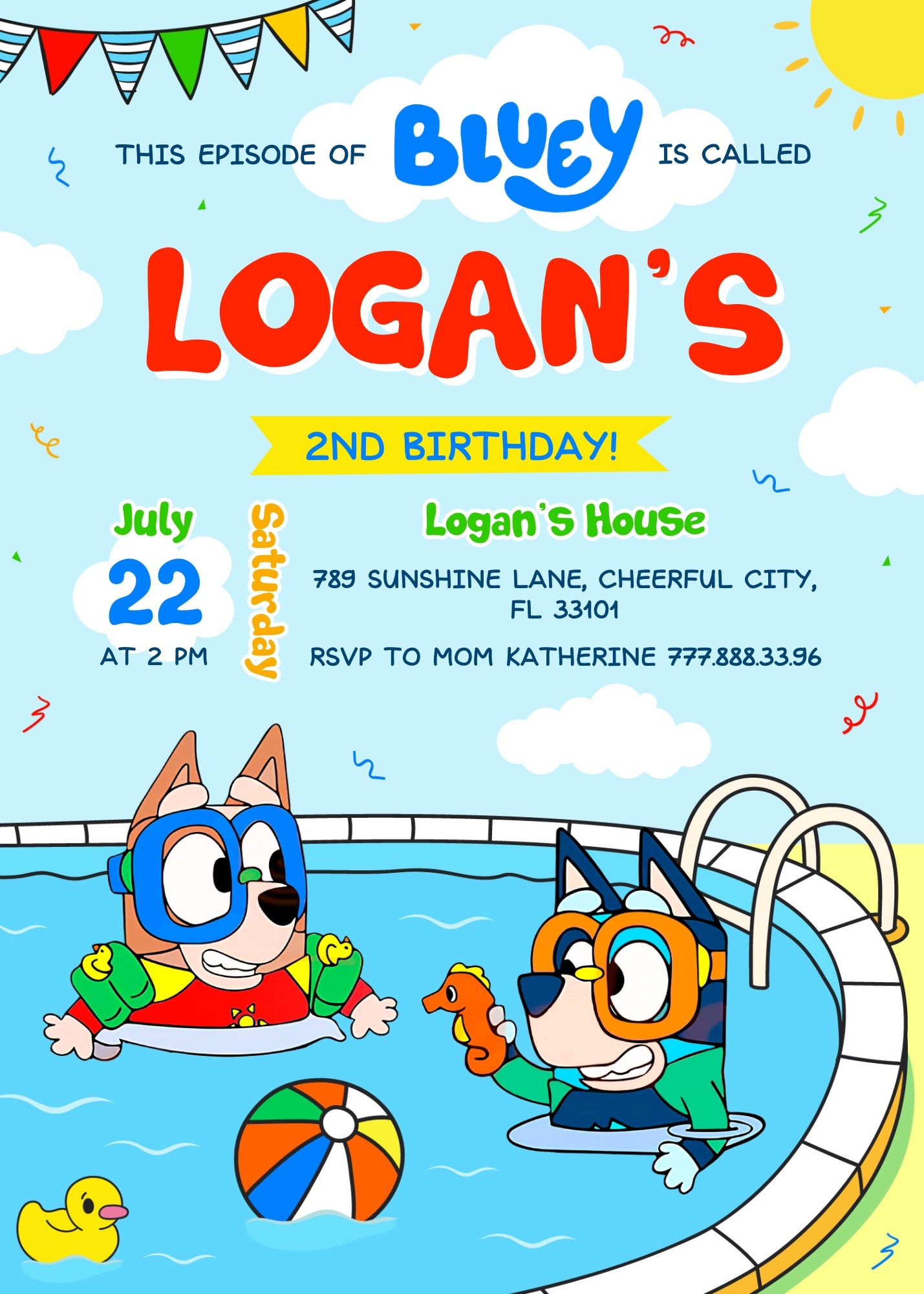 Bluey Bingo Pool customizable invitation template | Share or Print | | JS089