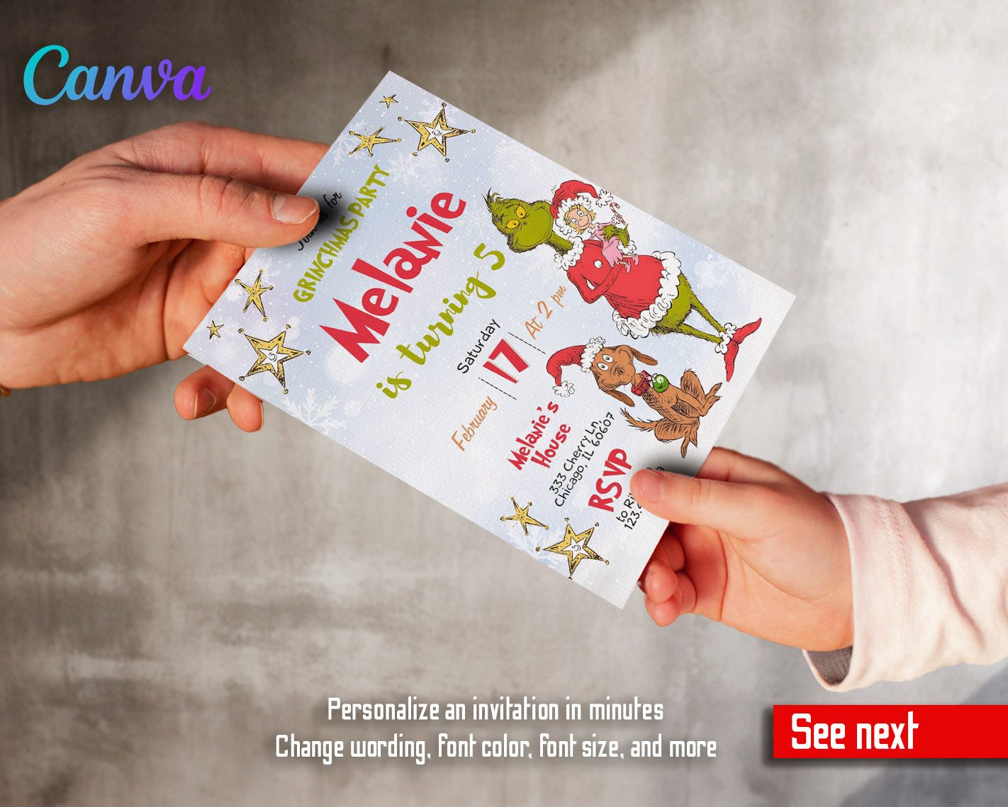 The Grinch Merry Grinchmas customizable invitation template | Share or Print | | WB505