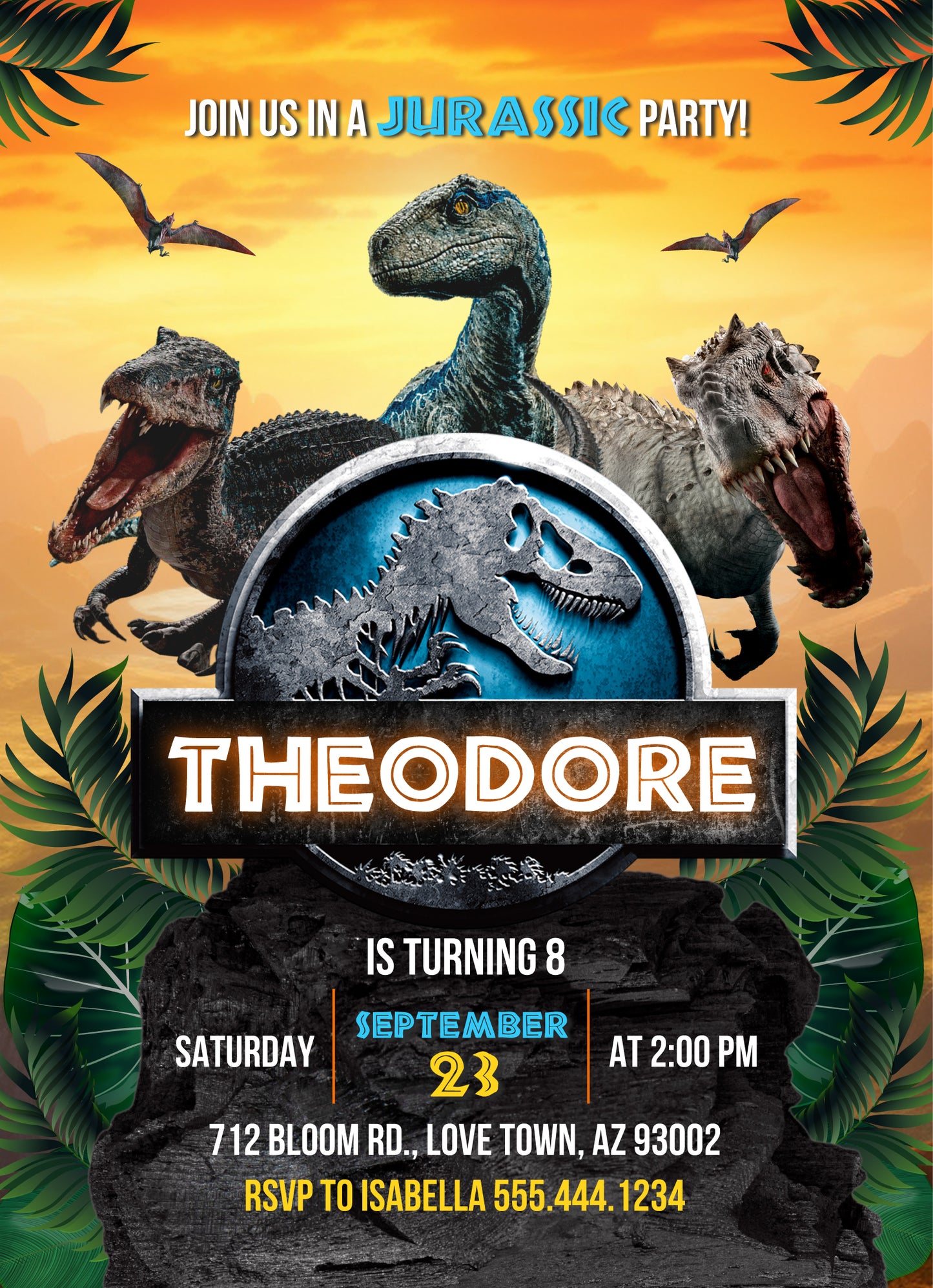 Jurassic World Dinosaur customizable invitation template | Share or Print | | VU217
