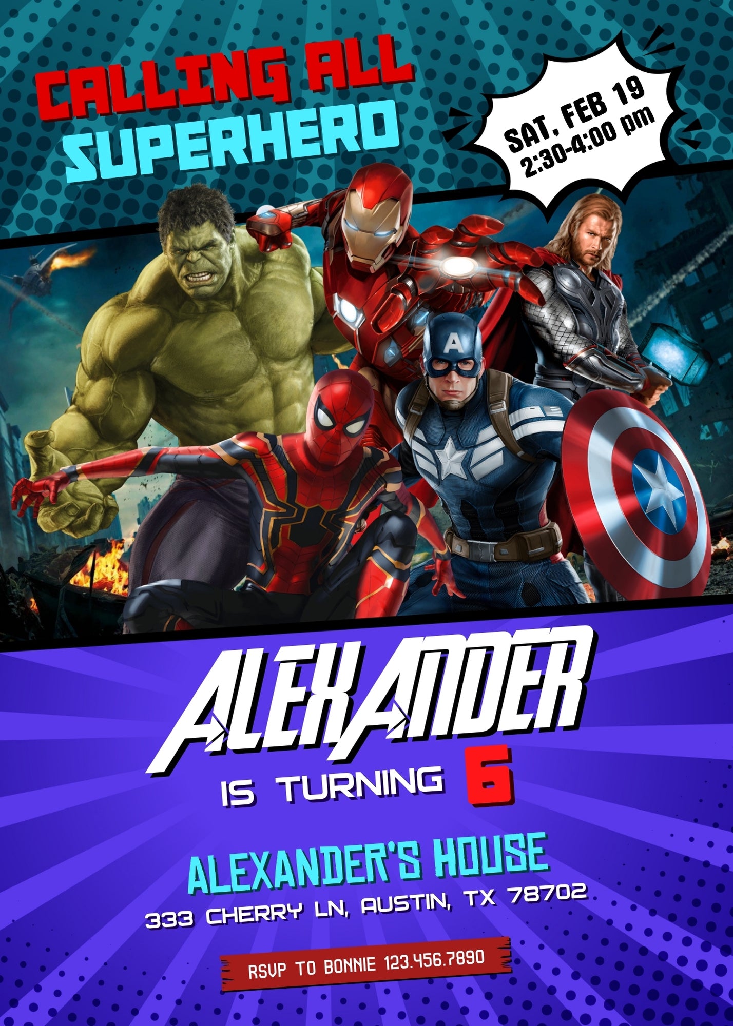 Avengers Marvel Superhero customizable invitation template | Share or Print | boy | PR966