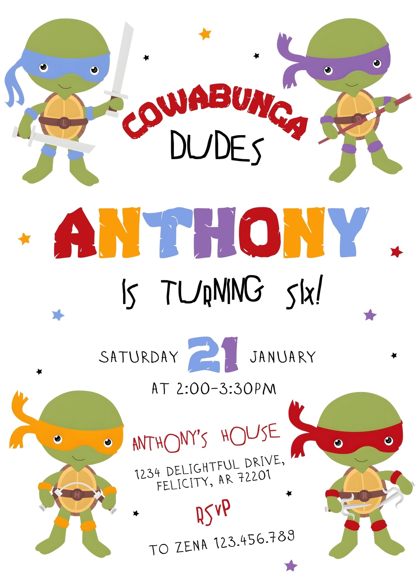 Teenage Mutant Ninja Turtles customizable invitation template | Share or Print | boy | IY044