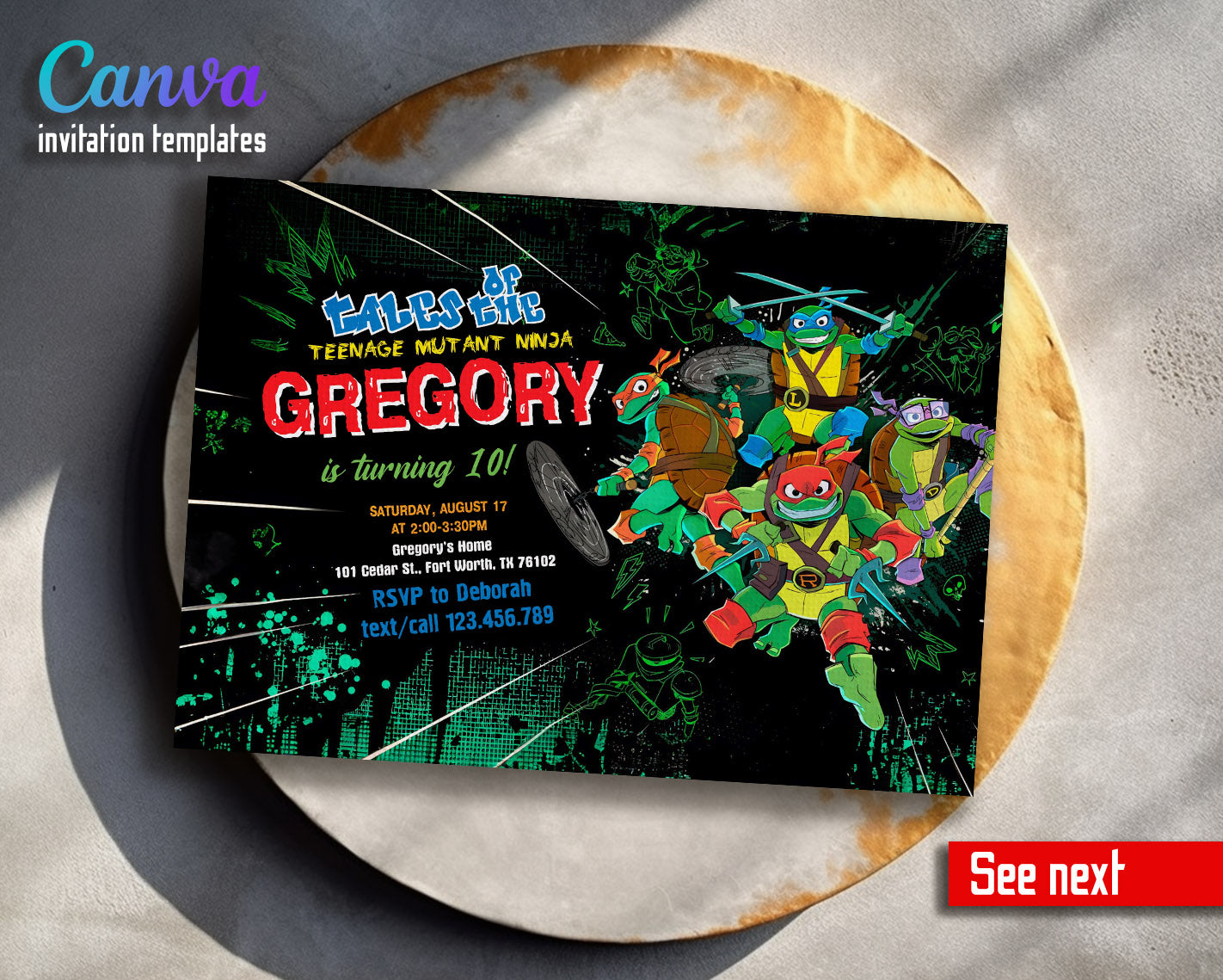 Teenage Mutant Ninja Turtles customizable invitation template | Share or Print | boy | HH801