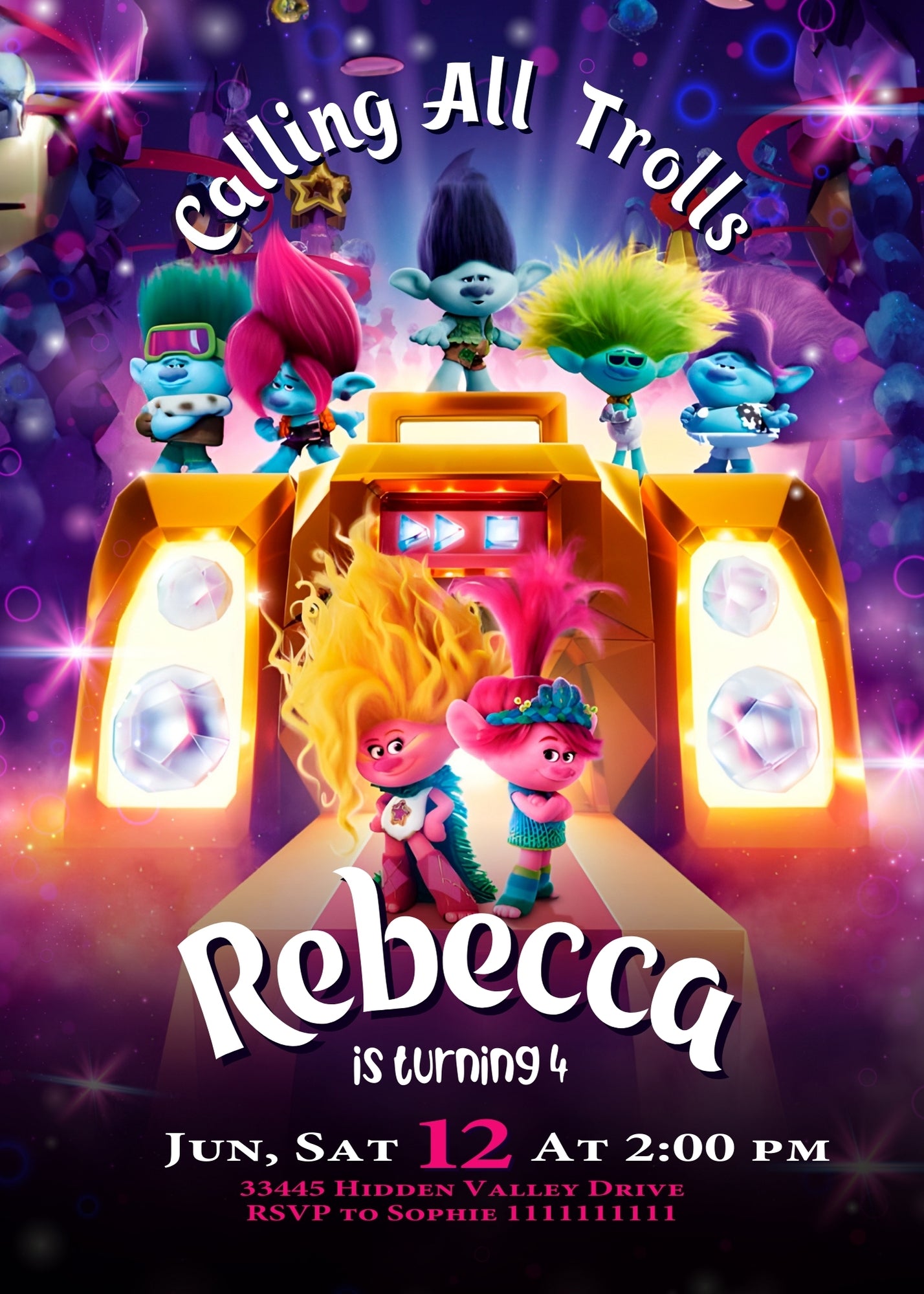 Trolls Poppy customizable invitation template | Share or Print | | HA617