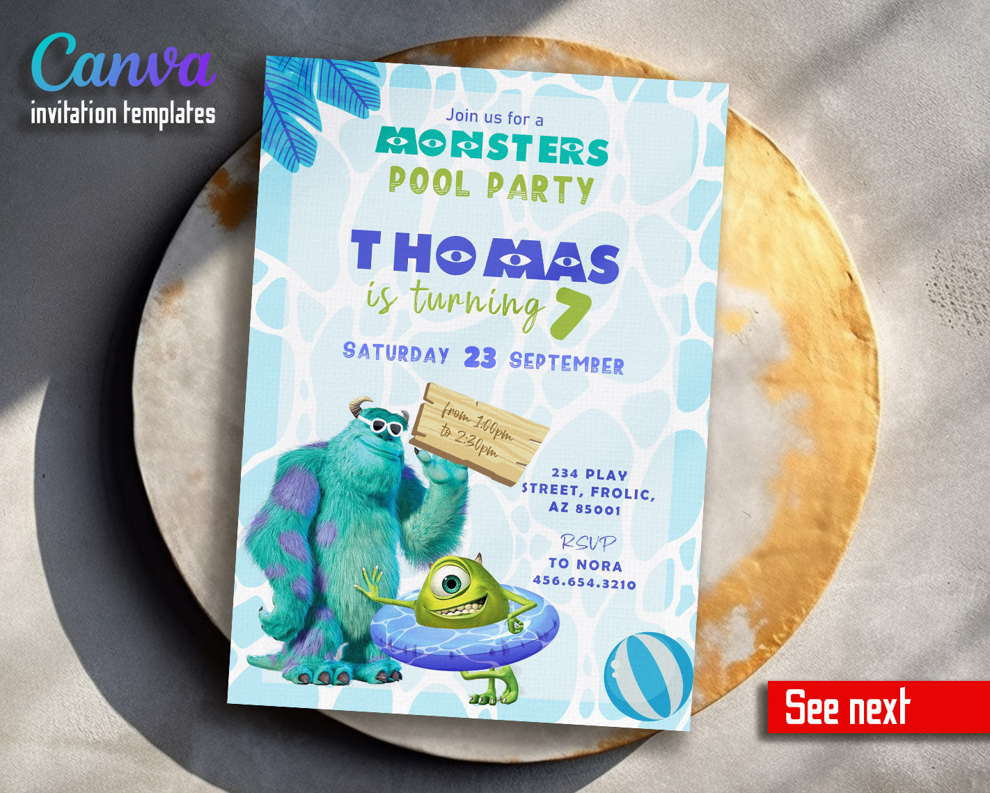 Monsters Inc. Pool Party customizable invitation template | Share or Print | | TR138