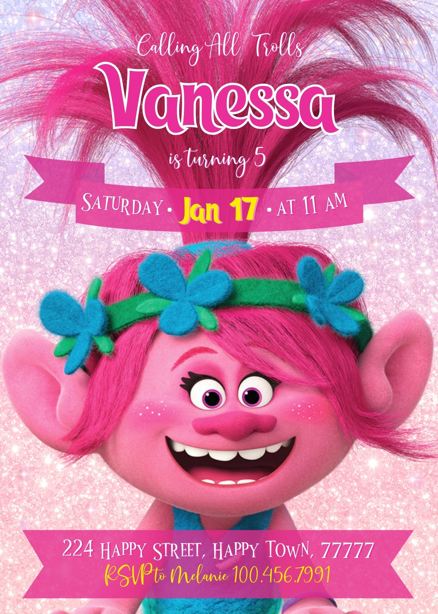 Trolls Poppy customizable invitation template | Share or Print | | NP687