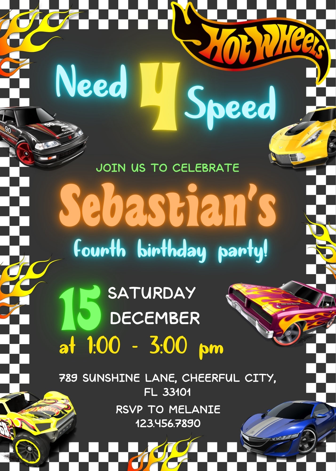 Hot Wheels Need Four Speed customizable invitation template | Share or Print | boy | AS284