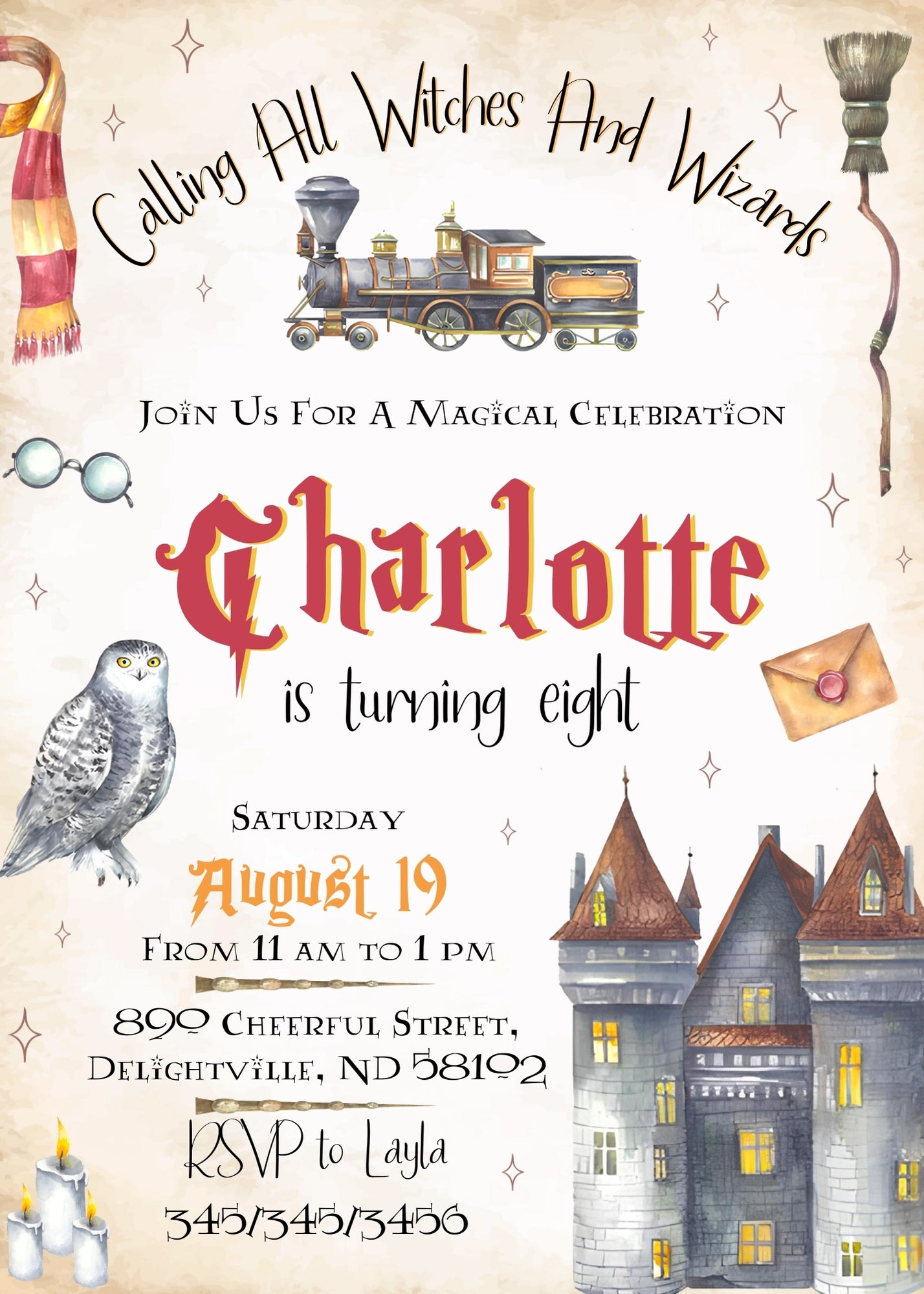 Harry Potter customizable invitation template | Share or Print | | UO909