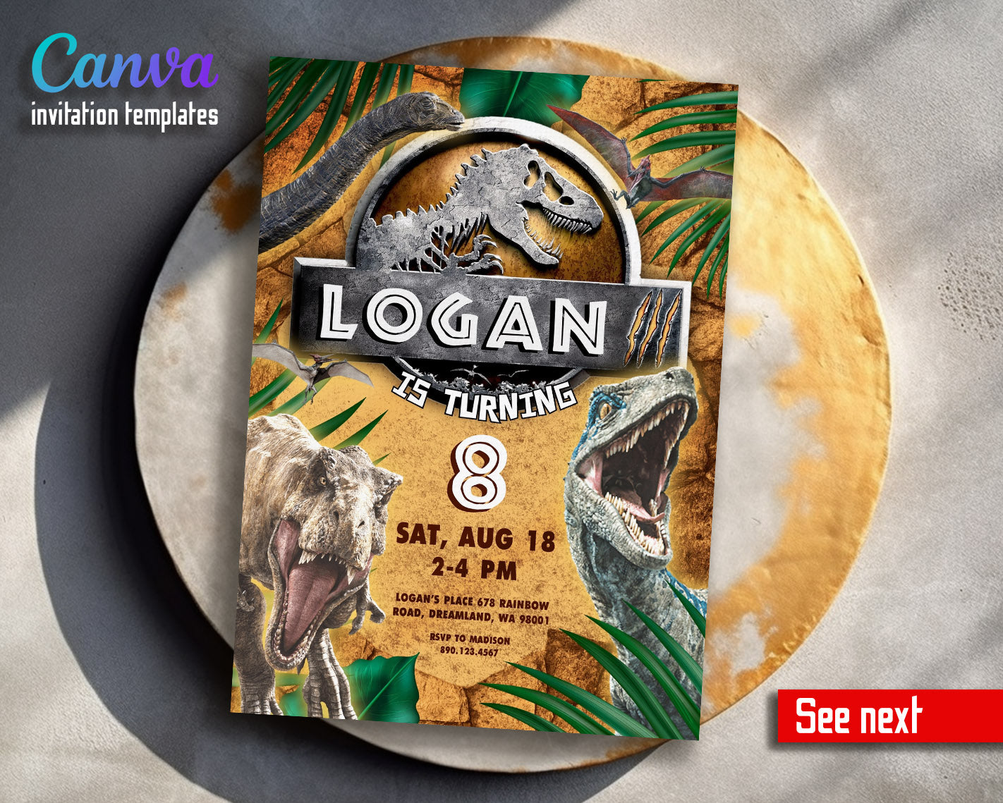 Jurassic Park Dinosaur customizable invitation template | Share or Print | | LC029