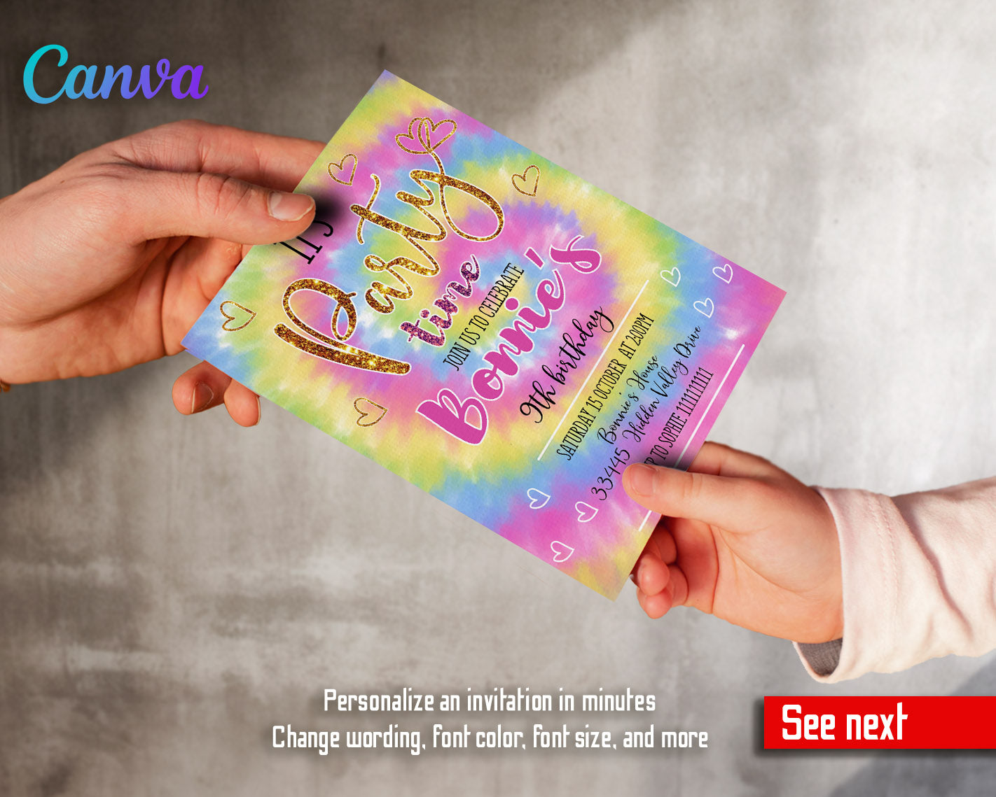 Play, Tie Die Rainbow Party customizable invitation template | Share or Print | | TE478