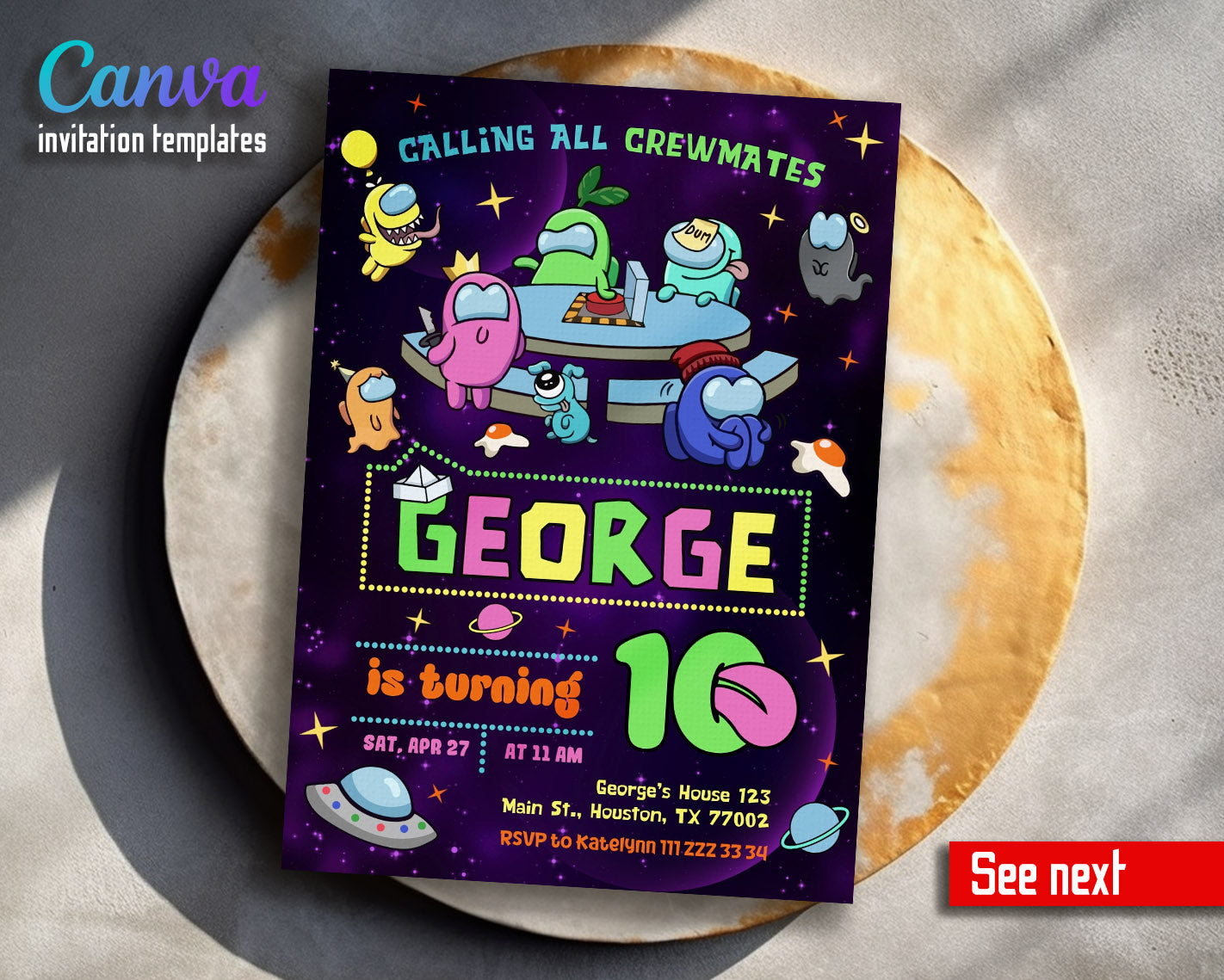 Among Us Gamer customizable invitation template Share or Print M