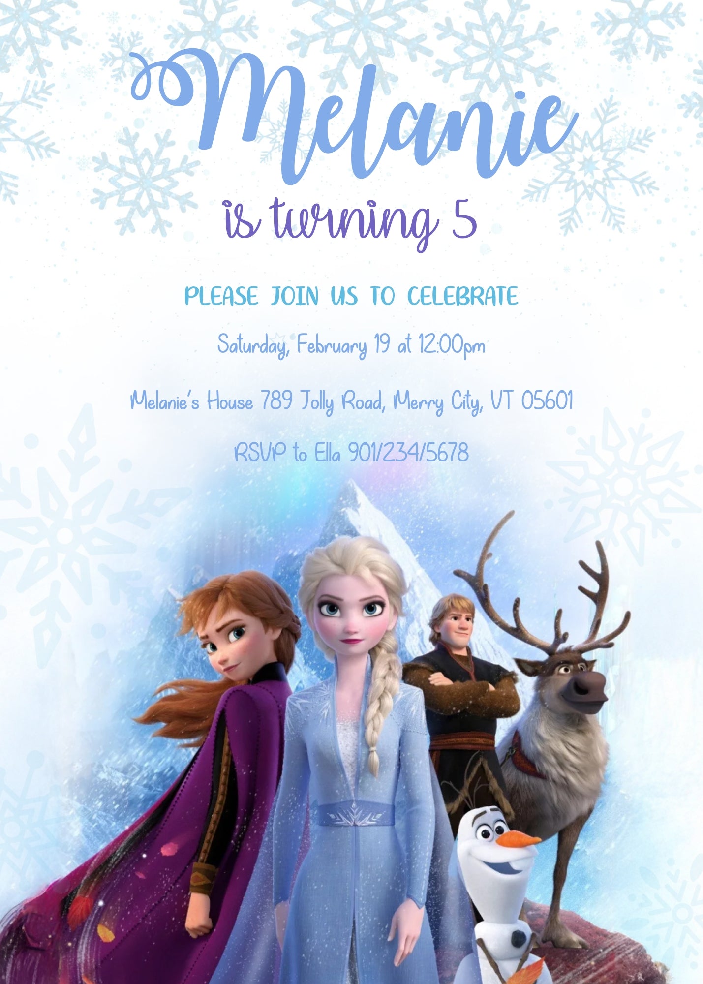 Frozen Elsa customizable invitation template | Share or Print | girl | HU408