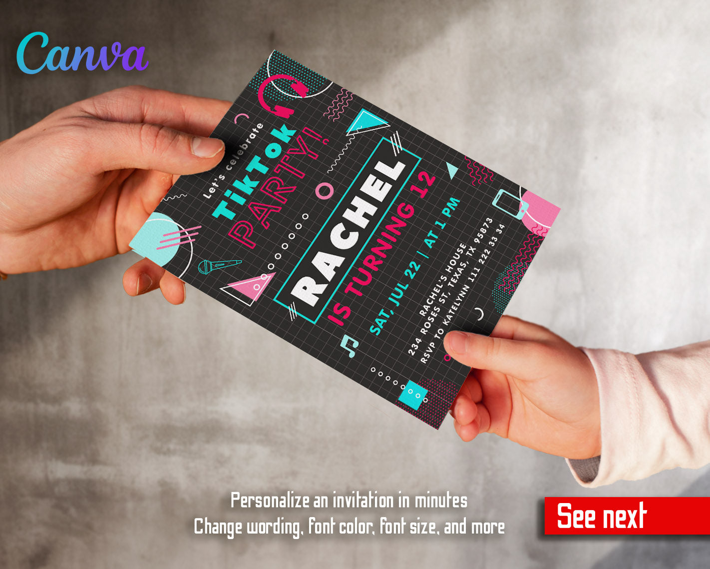 Tik Tok Party customizable invitation template | Share or Print | | XY226