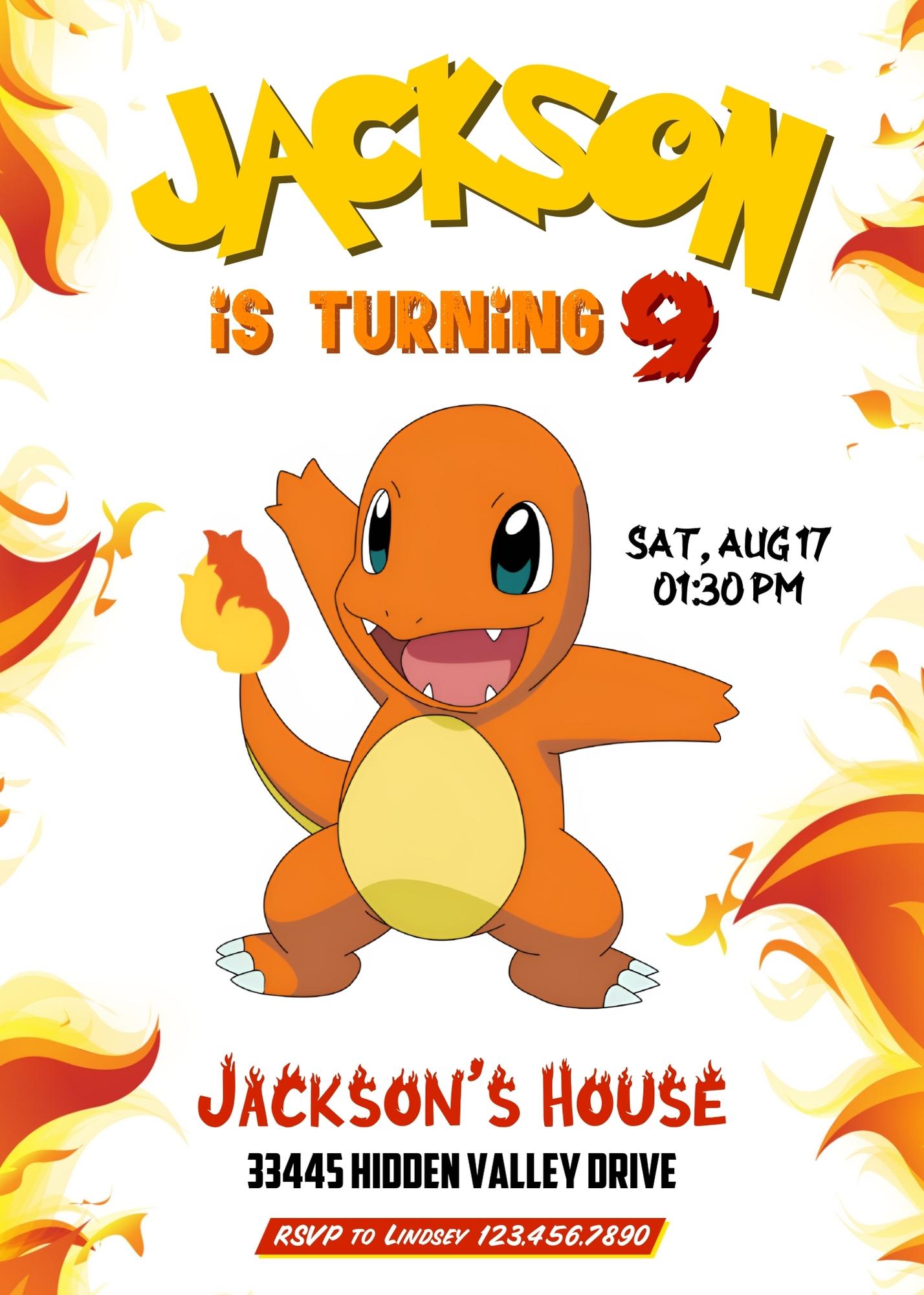 Charmander Pokemon Anime customizable invitation template | Share or Print | | WT614