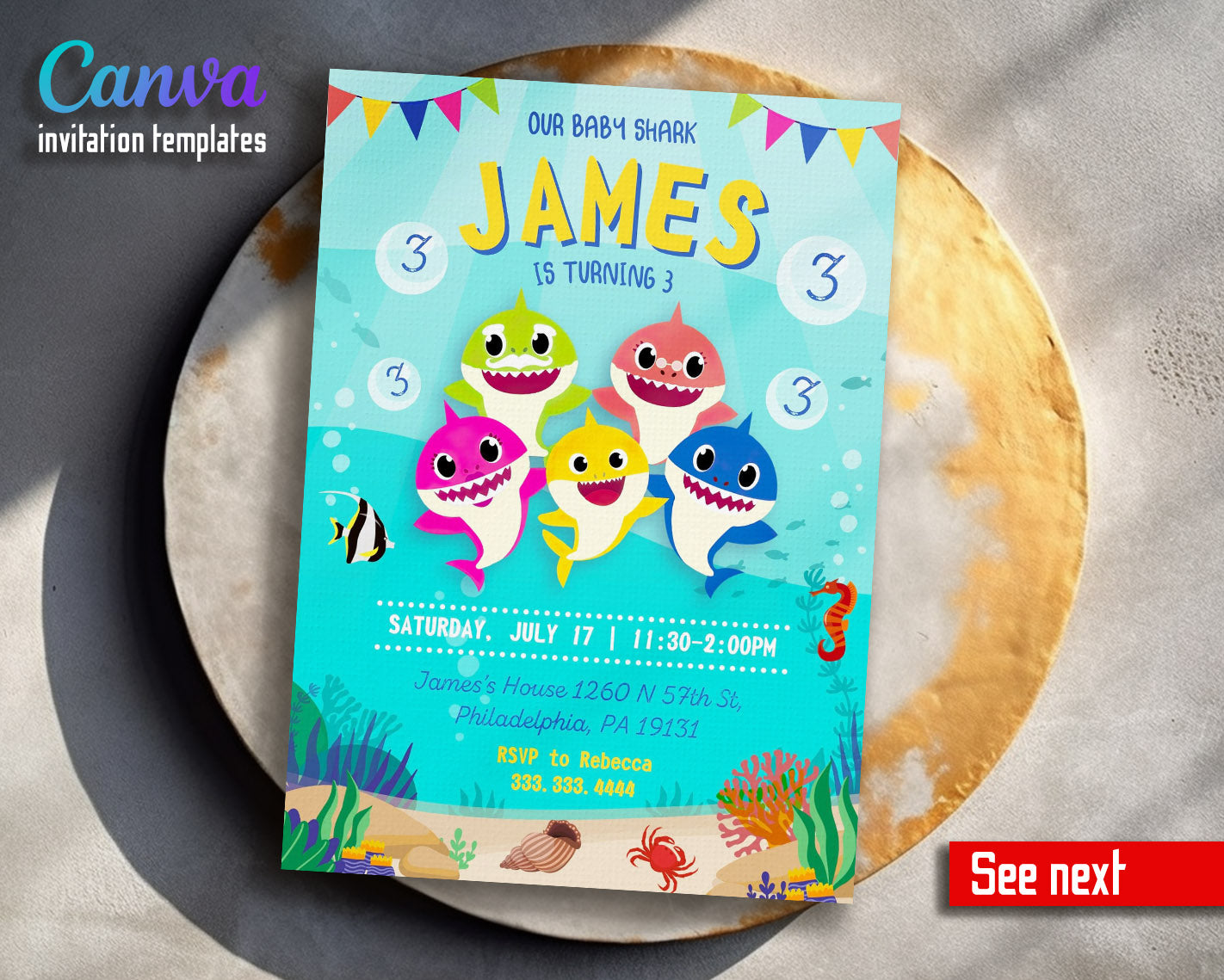Baby Shark customizable invitation template | Share or Print | | NR377