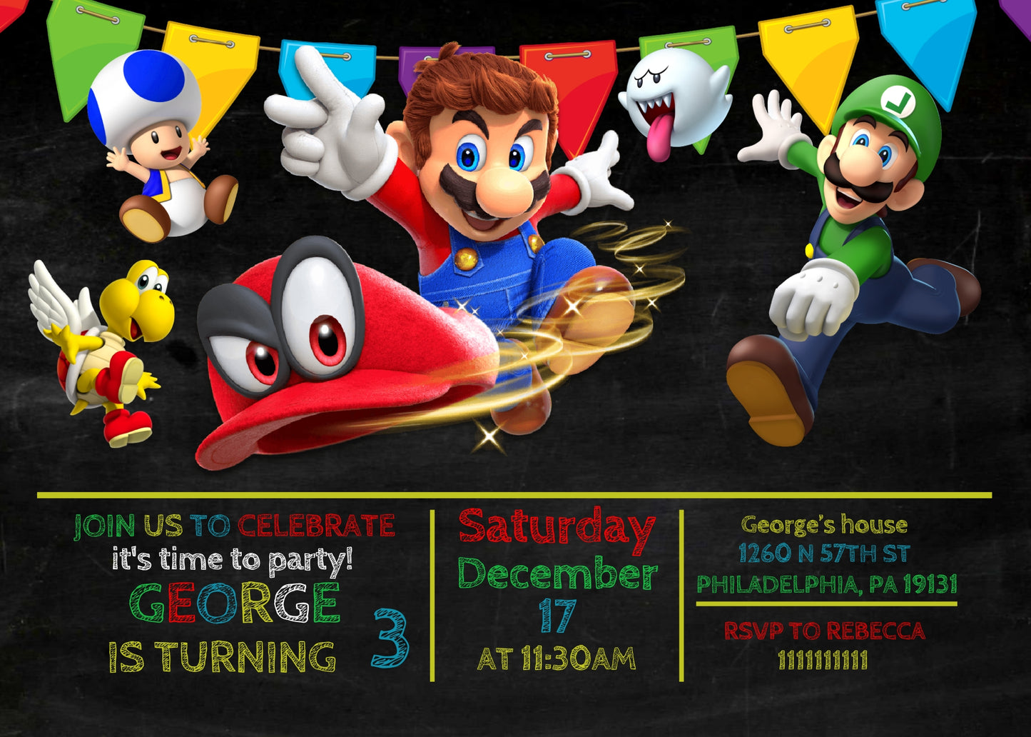 Super Mario Bros customizable invitation template | Share or Print | | HM318