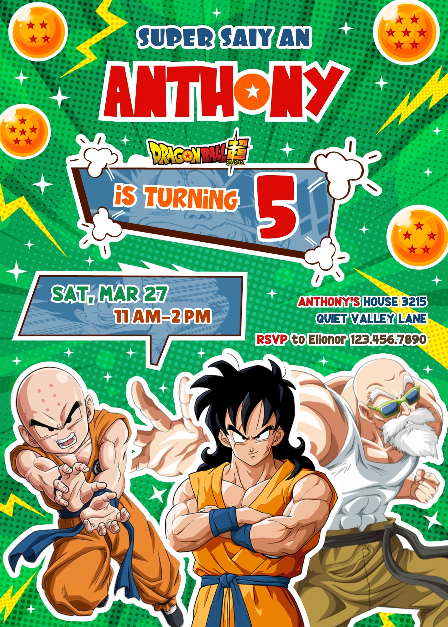 Dragon Ball Z Anime customizable invitation template | Share or Print | boy | IS796