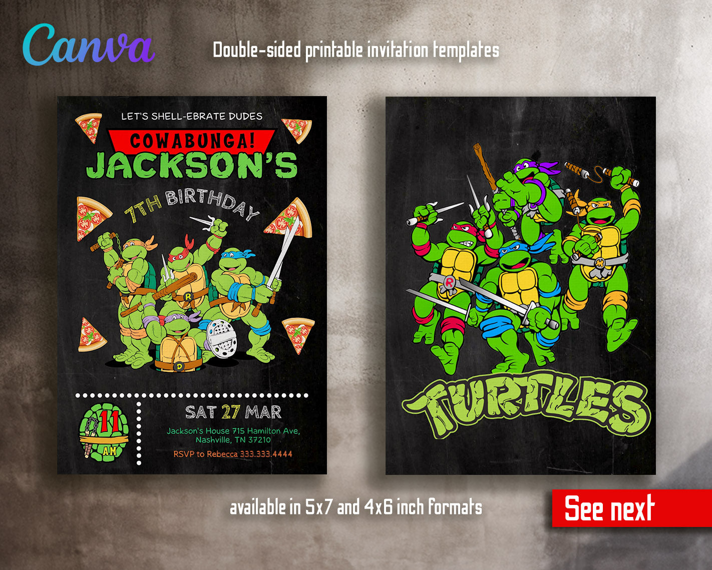 Teenage Mutant Ninja Turtles customizable invitation template | Share or Print | boy | PT893