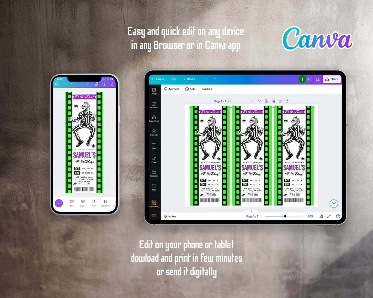 Beetlejuice Halloween customizable invitation template | Share or Print | | OB478