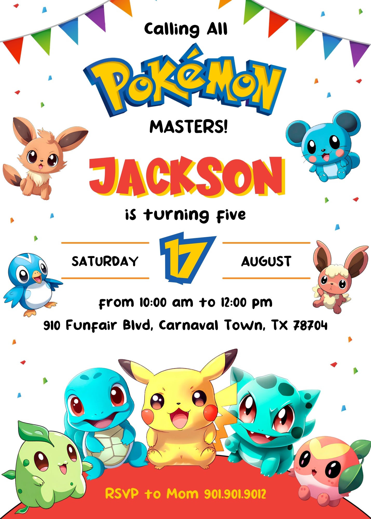 Pokemon Pikachu customizable invitation template | Share or Print | | QB224
