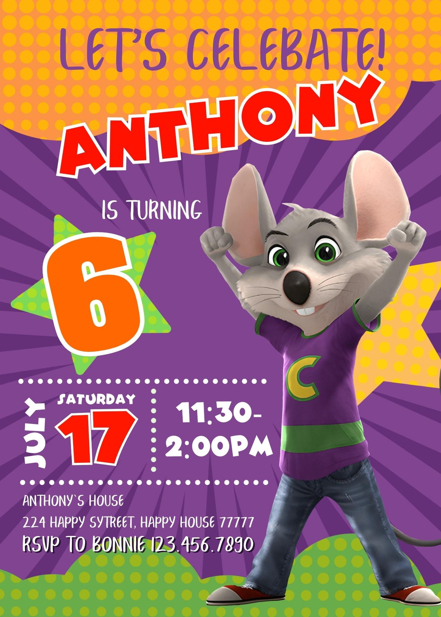 Chuck E. Cheese customizable invitation template | Share or Print | | EU285
