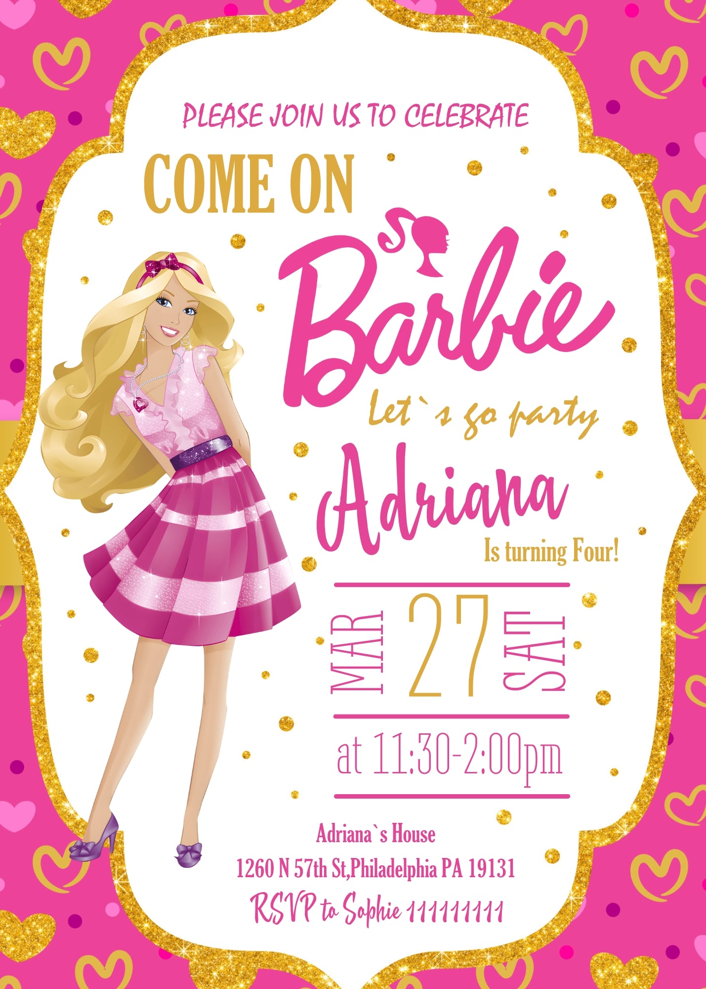 Barbie Pink customizable invitation template | Share or Print | girl | LA255